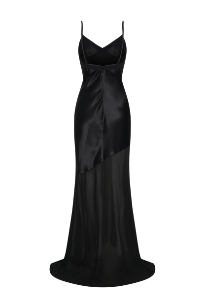 Evelyn Iridescent Satin Maxi Dress - Black