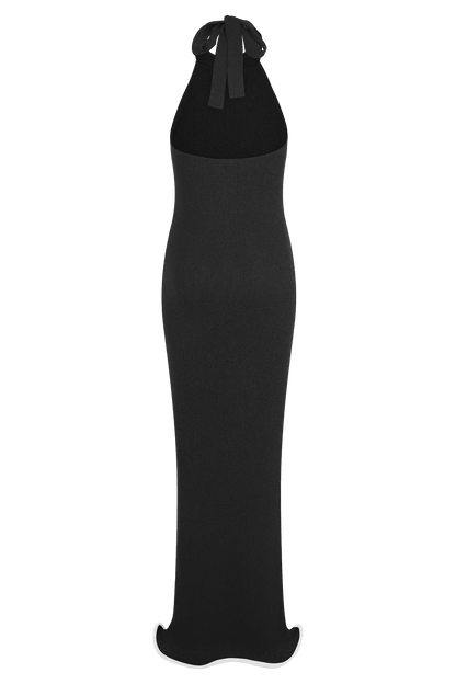 Melodie Halter Knit Maxi Dress - Black/White