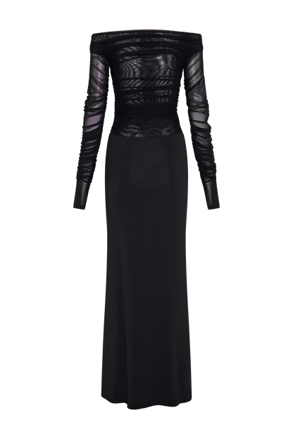 Darla Mesh And Slinky Off Shoulder Maxi Dress - Black