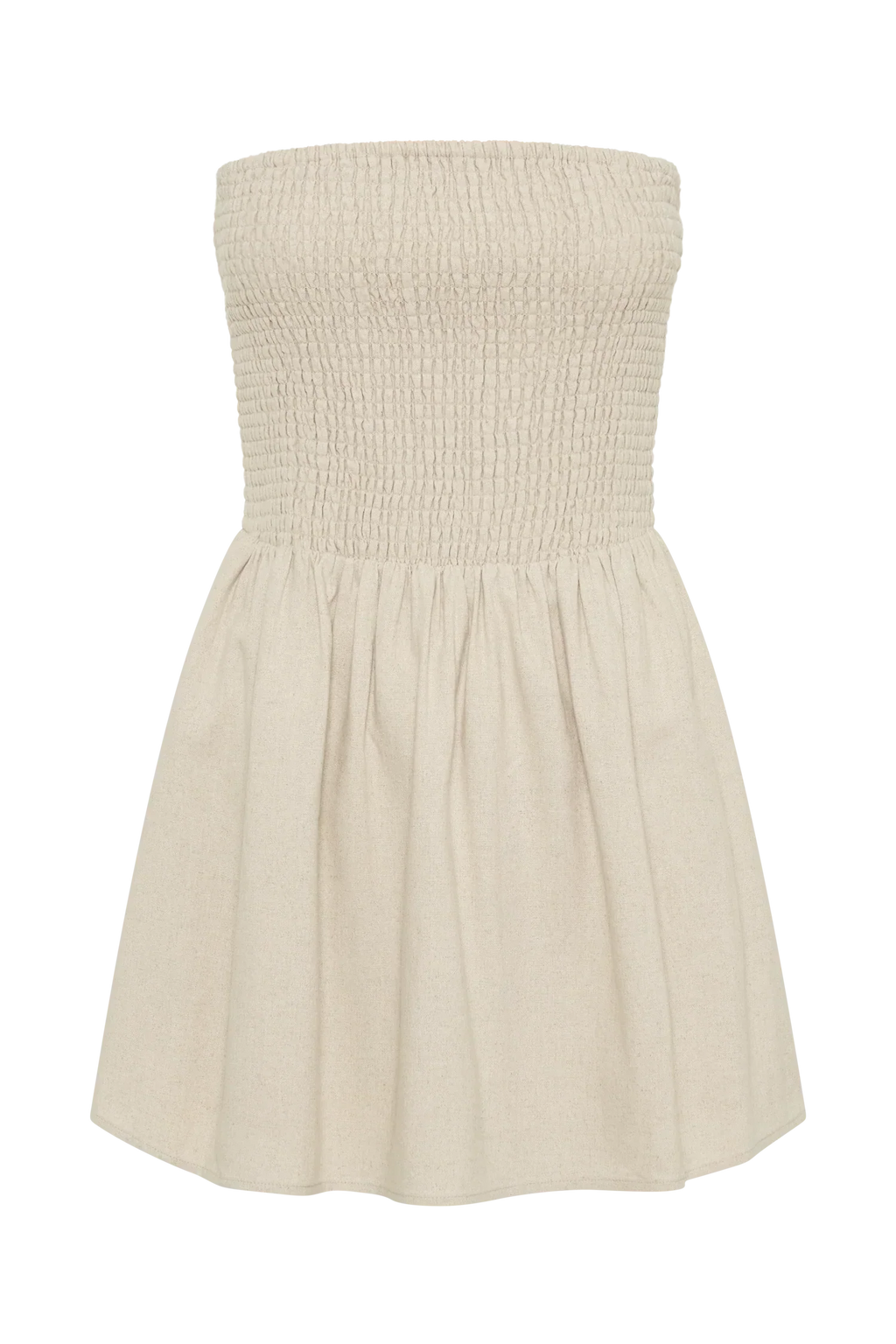 Holland Linen Shirring Mini Dress - Natural