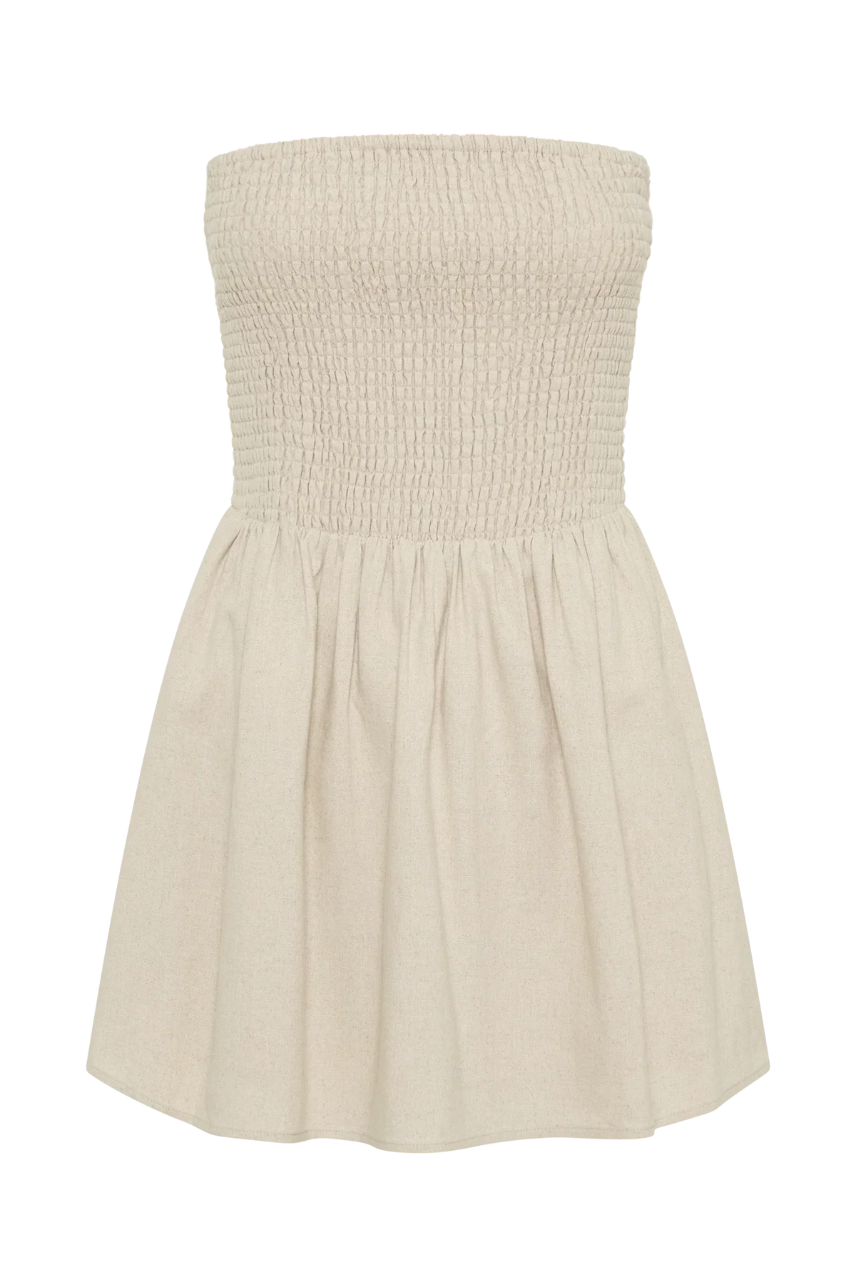Holland Linen Shirring Mini Dress - Natural