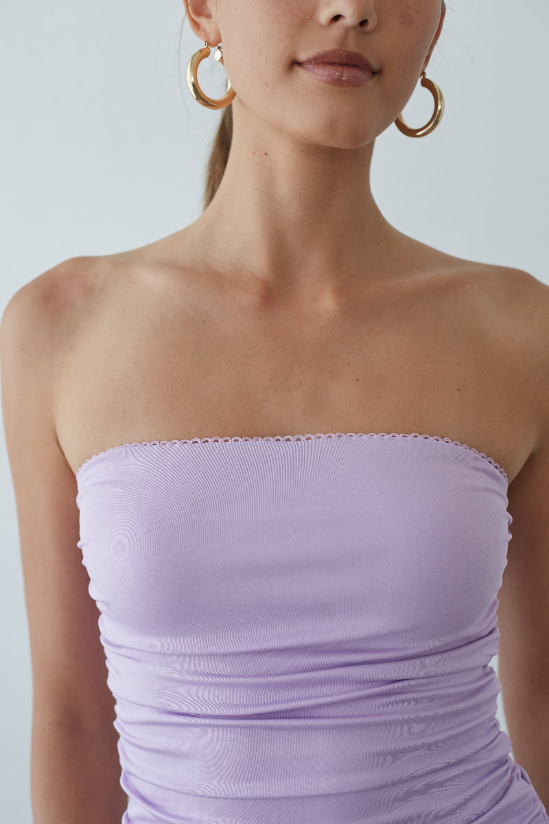 Alora Strapless Ruched Mini Dress