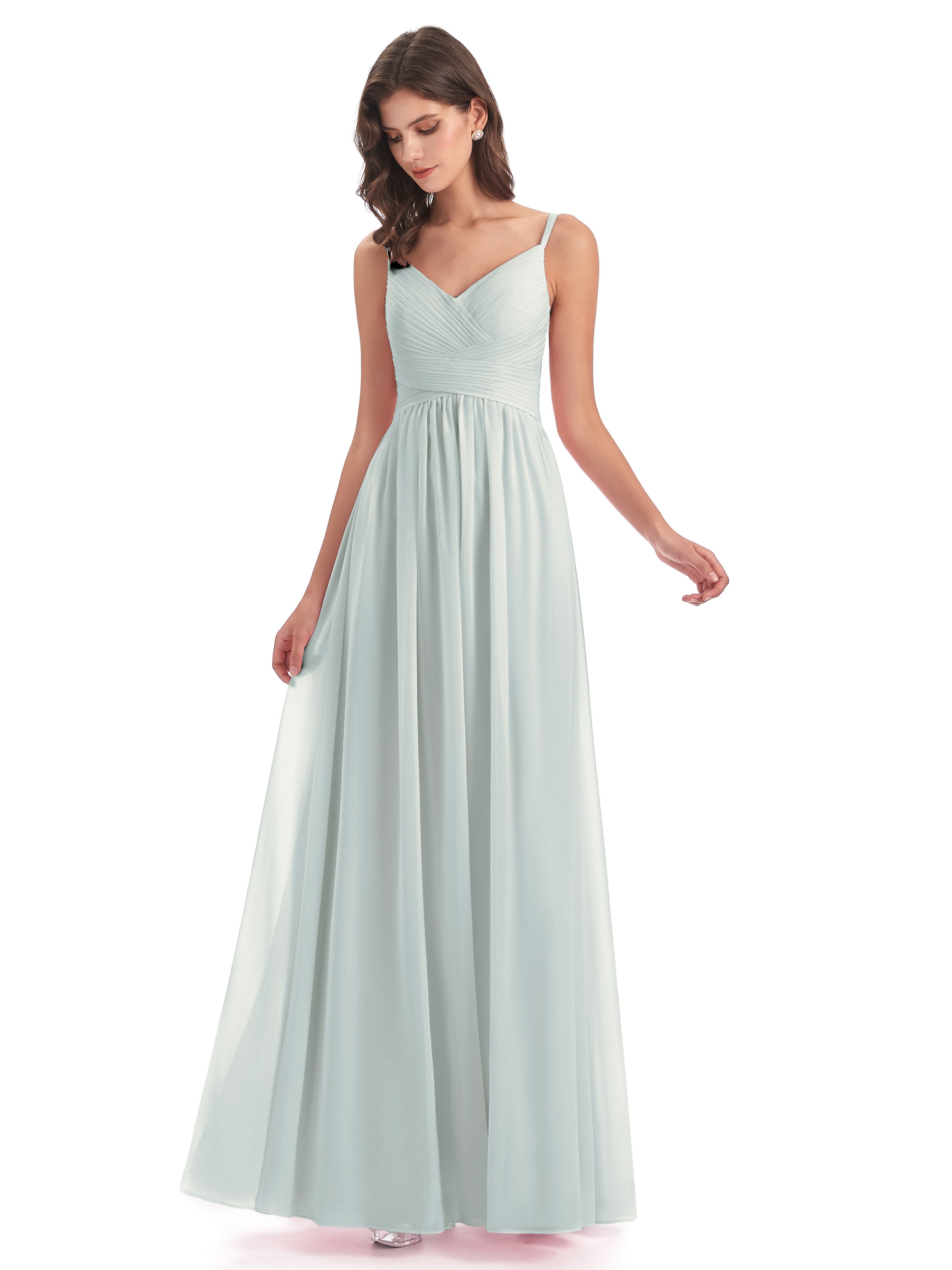 Ava Spaghetti Straps V-Neck Long Bridesmaid Dresses
