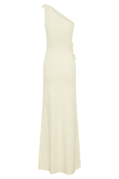 Paloma One Shoulder Knit Maxi Dress With Flowers - Ivory