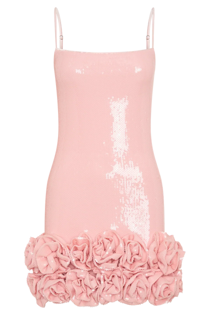 Faye Sequin Flower Mini Dress - Pale Pink