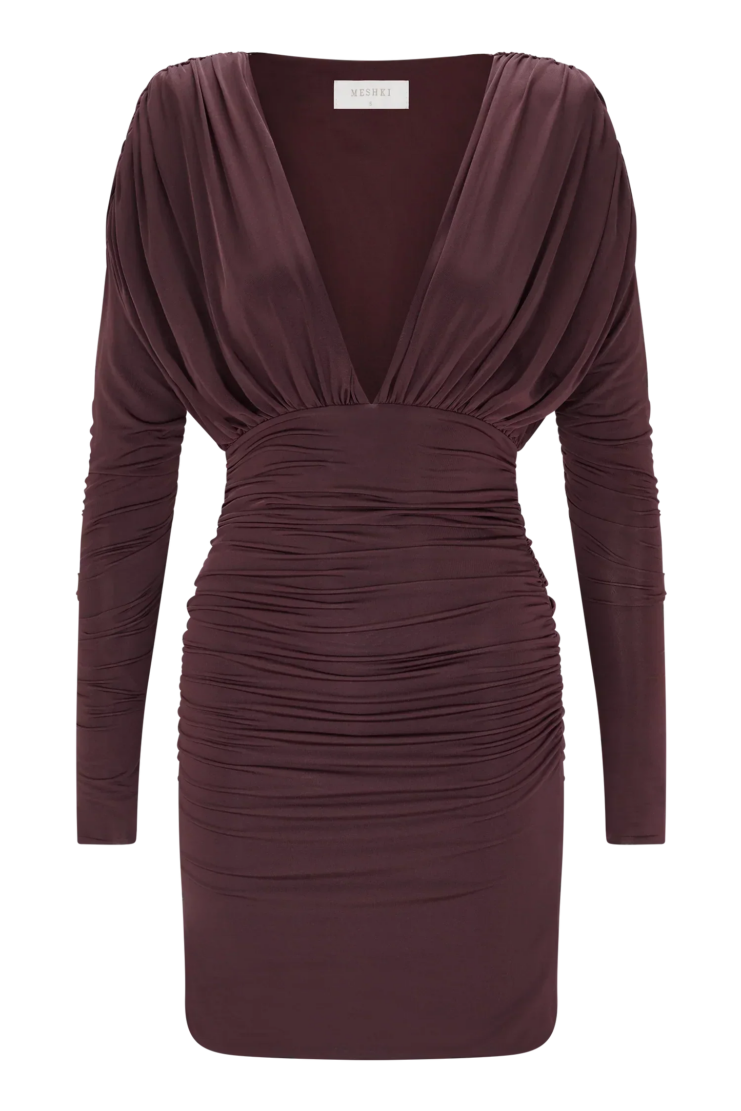 Hayden Long Sleeve Plunge Mini Dress - Burgundy