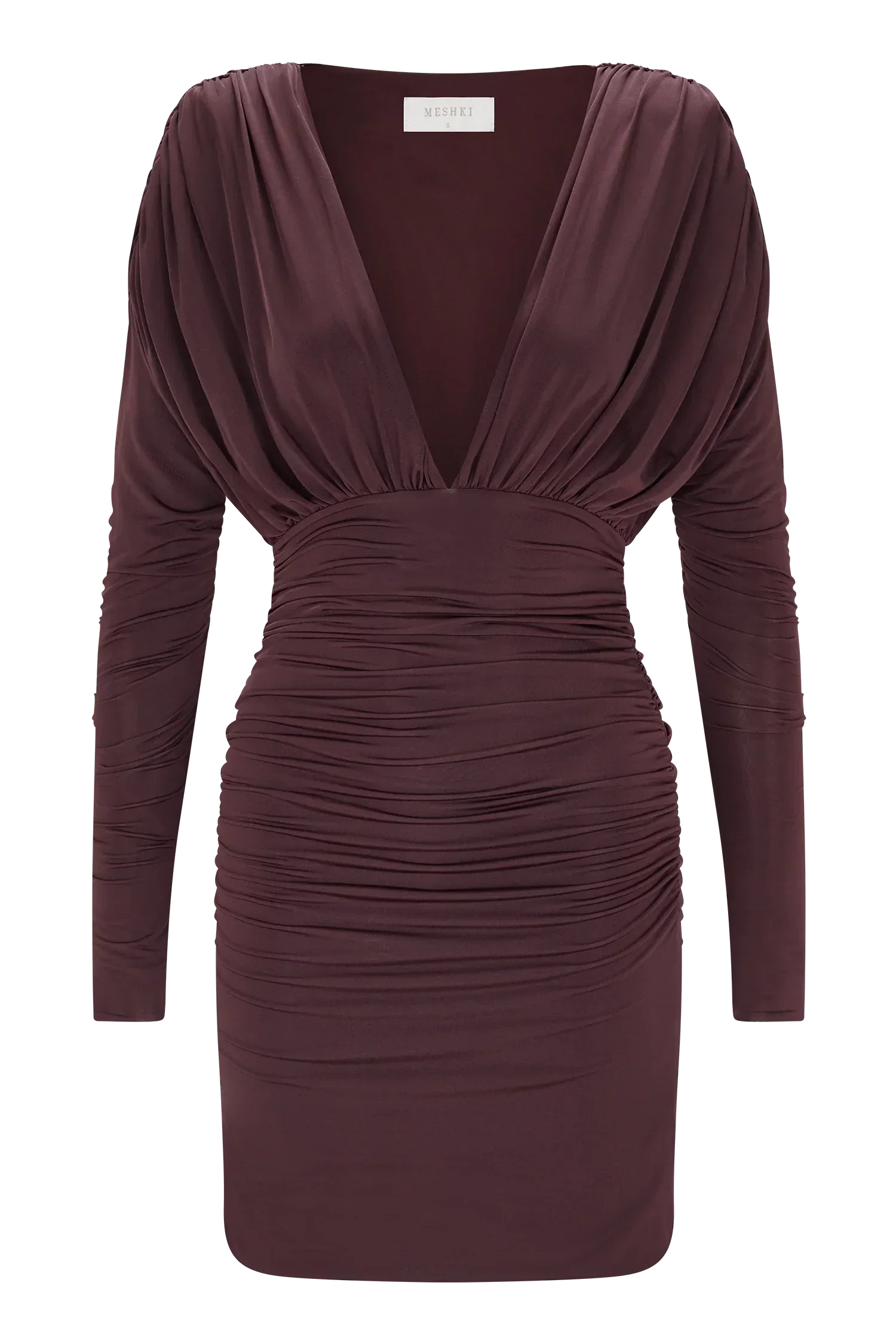 Hayden Long Sleeve Plunge Mini Dress - Burgundy