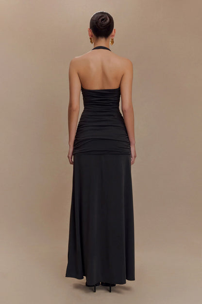 Bentley Peached Jersey Halter Maxi Dress - Black