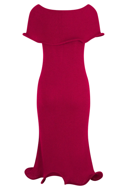 Molly Off Shoulder Knit Midi Dress - Raspberry