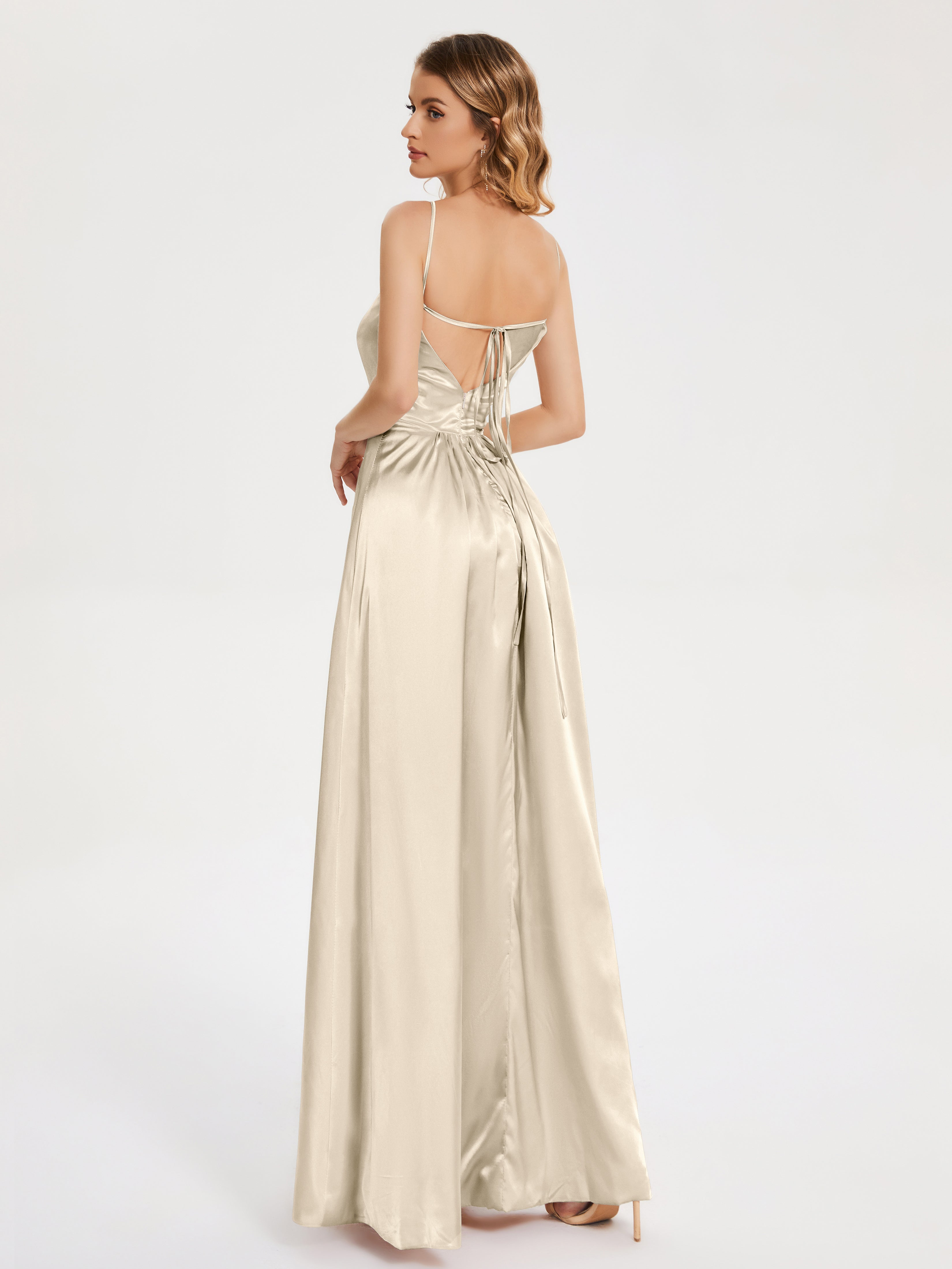 Miriam Backless Soft Satin Bridesmaid Dress with Slit