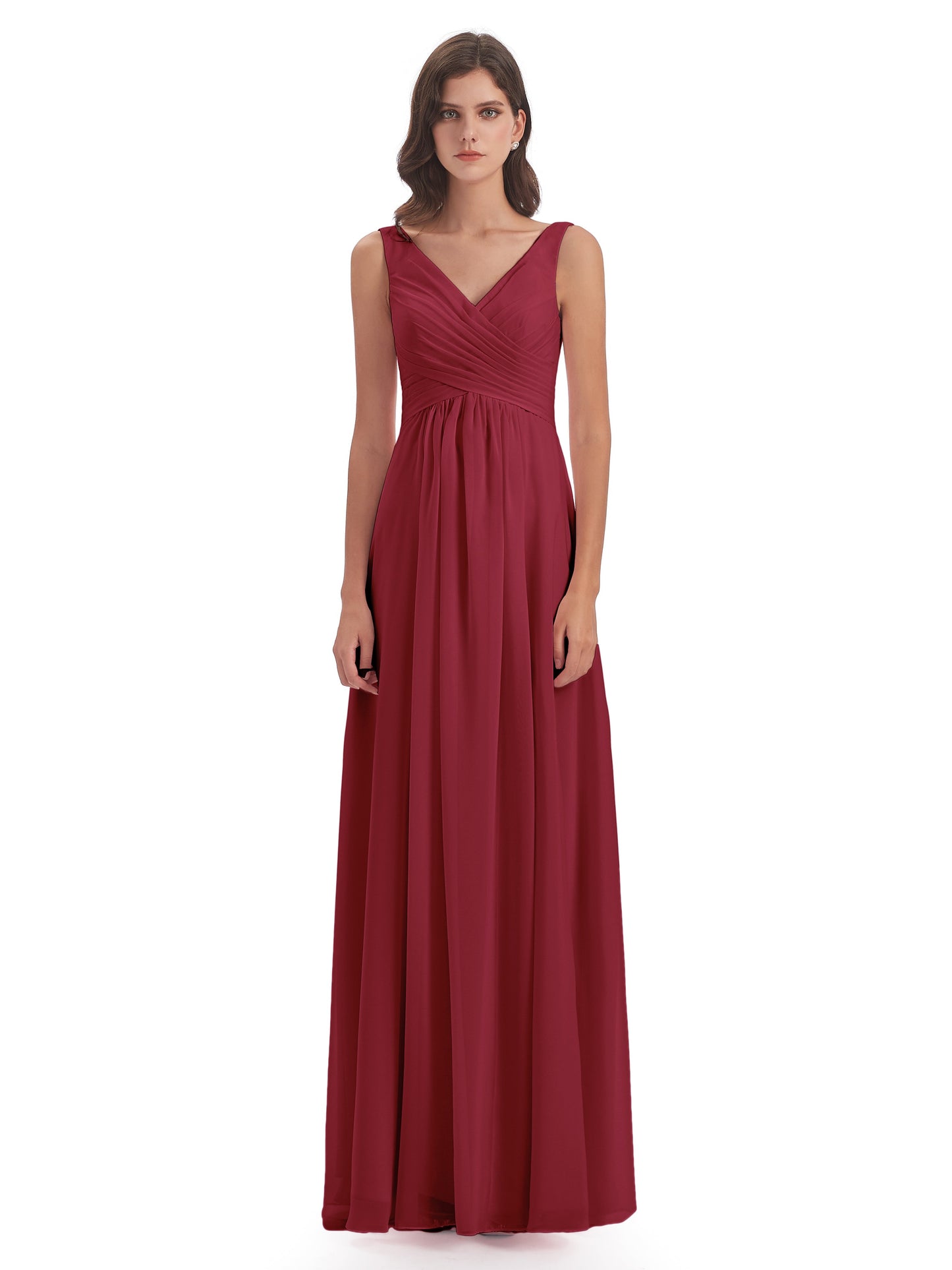 Jurnee Floor Length V-neck Ruched Chiffon Bridesmaid Dresses