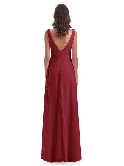 Jurnee Floor Length V-neck Ruched Chiffon Bridesmaid Dresses