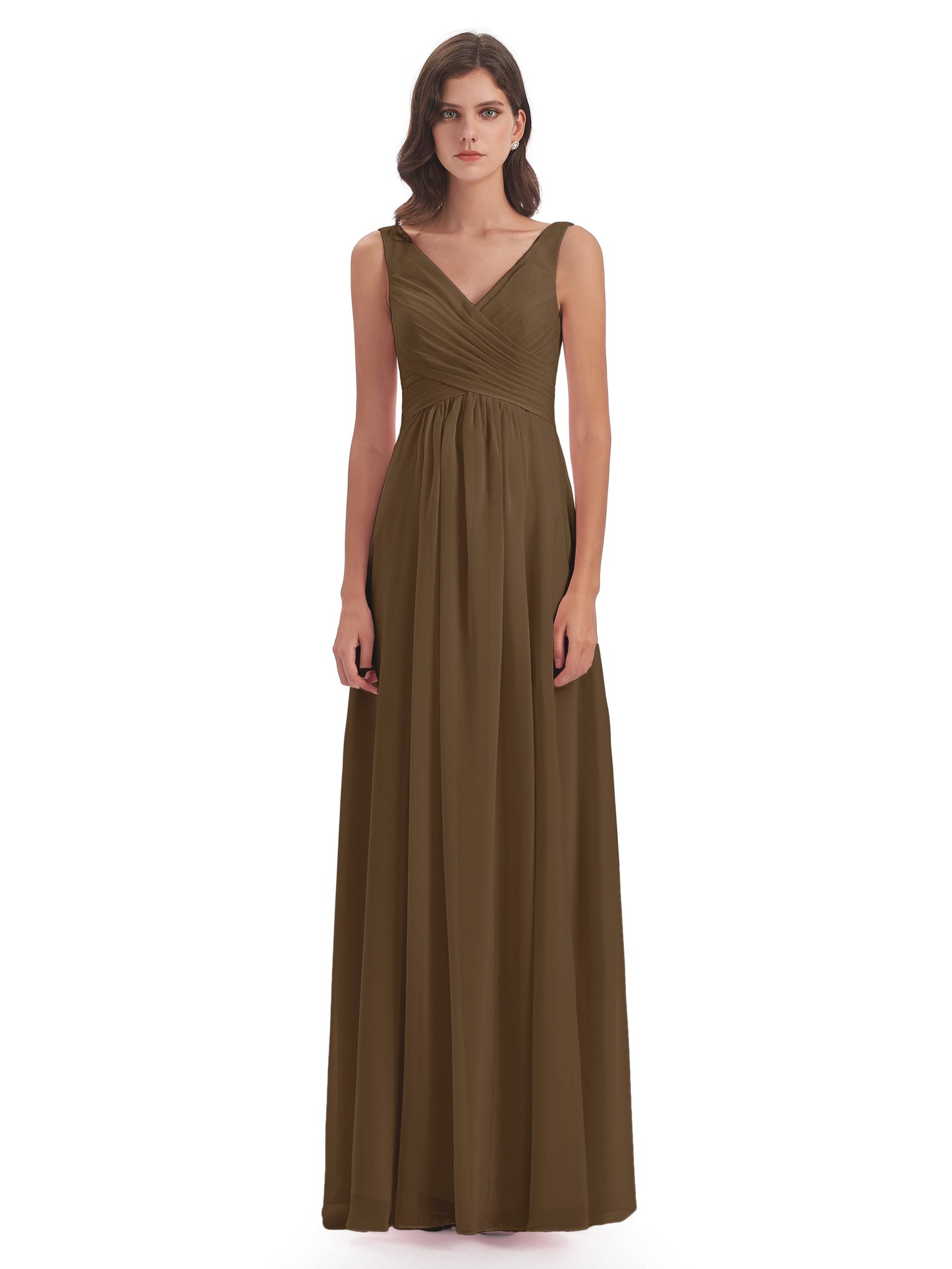 Jurnee Floor Length V-neck Ruched Chiffon Bridesmaid Dresses