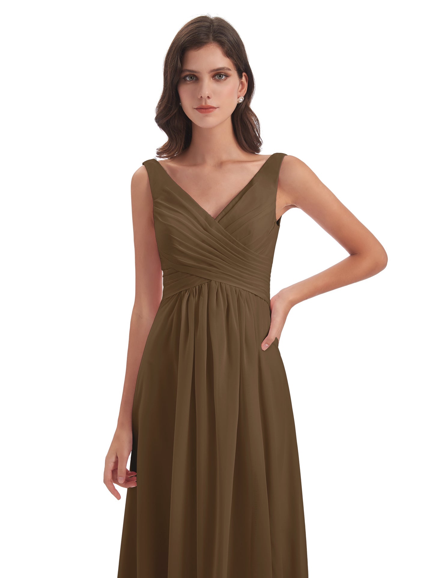 Jurnee Floor Length V-neck Ruched Chiffon Bridesmaid Dresses