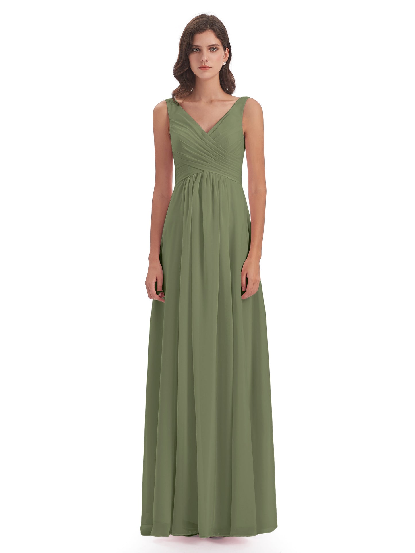 Jurnee Floor Length V-neck Ruched Chiffon Bridesmaid Dresses