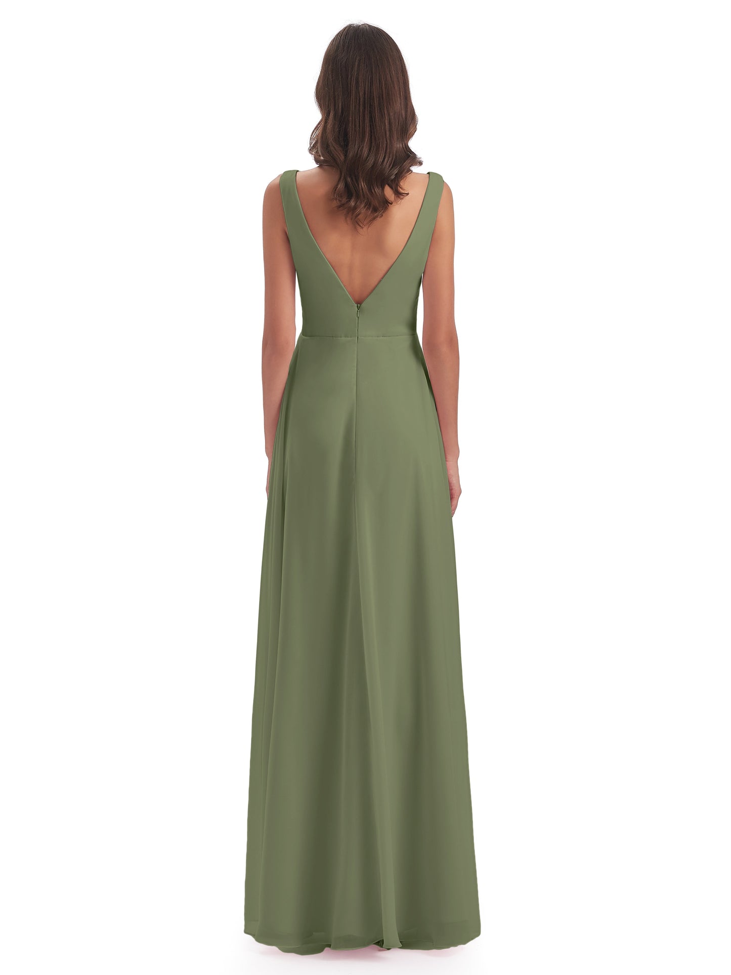 Jurnee Floor Length V-neck Ruched Chiffon Bridesmaid Dresses