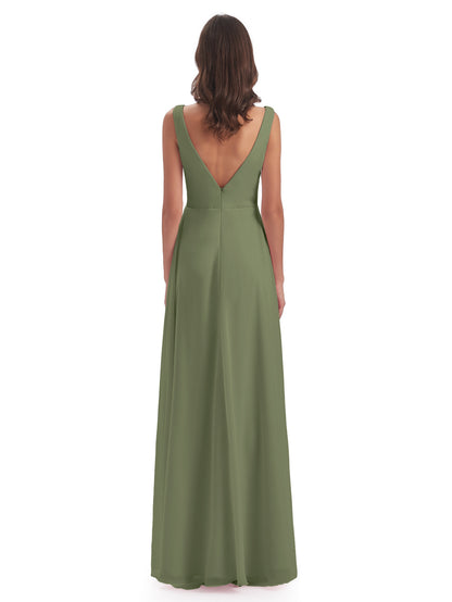 Jurnee Floor Length V-neck Ruched Chiffon Bridesmaid Dresses