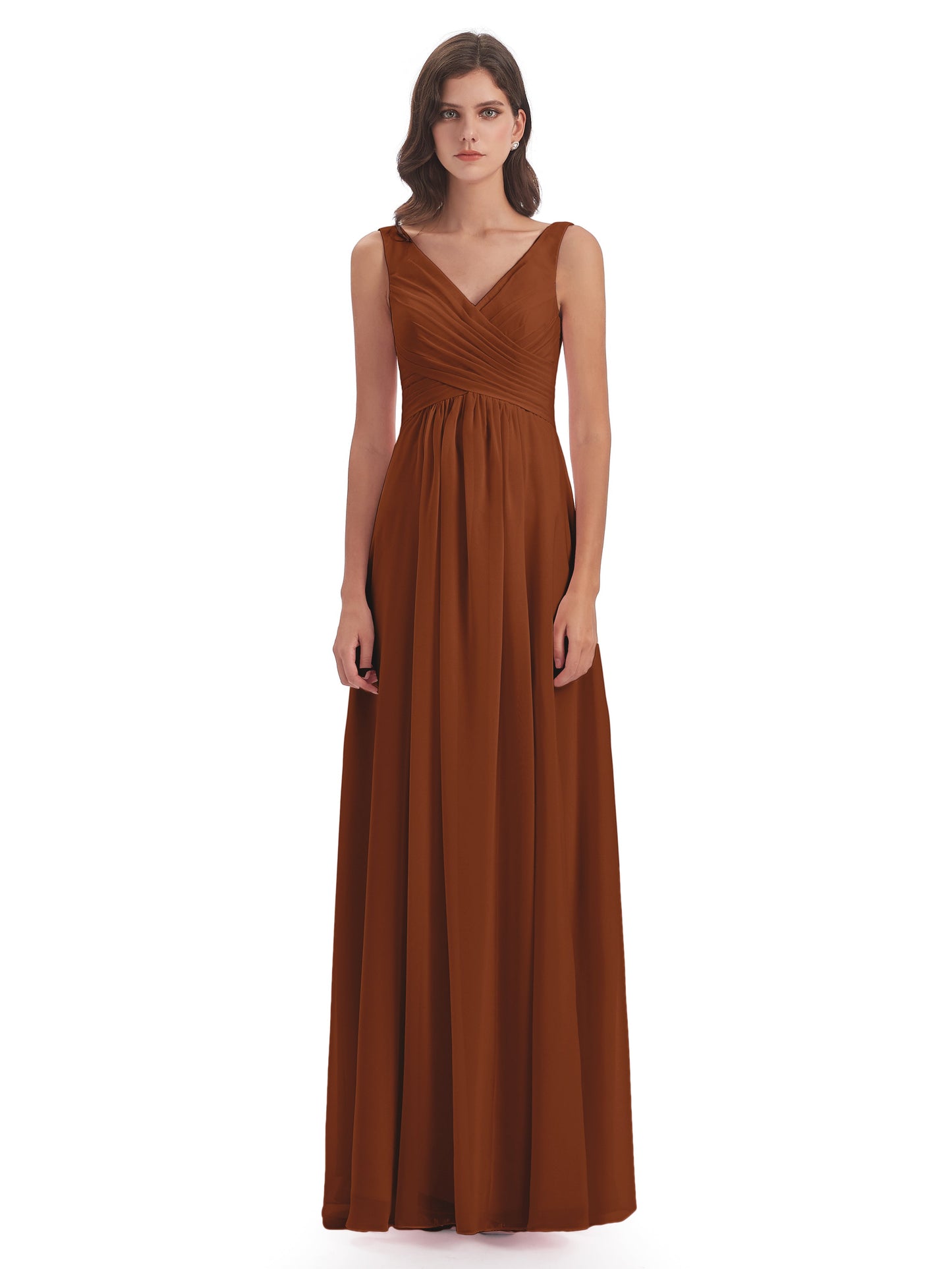 Jurnee Floor Length V-neck Ruched Chiffon Bridesmaid Dresses