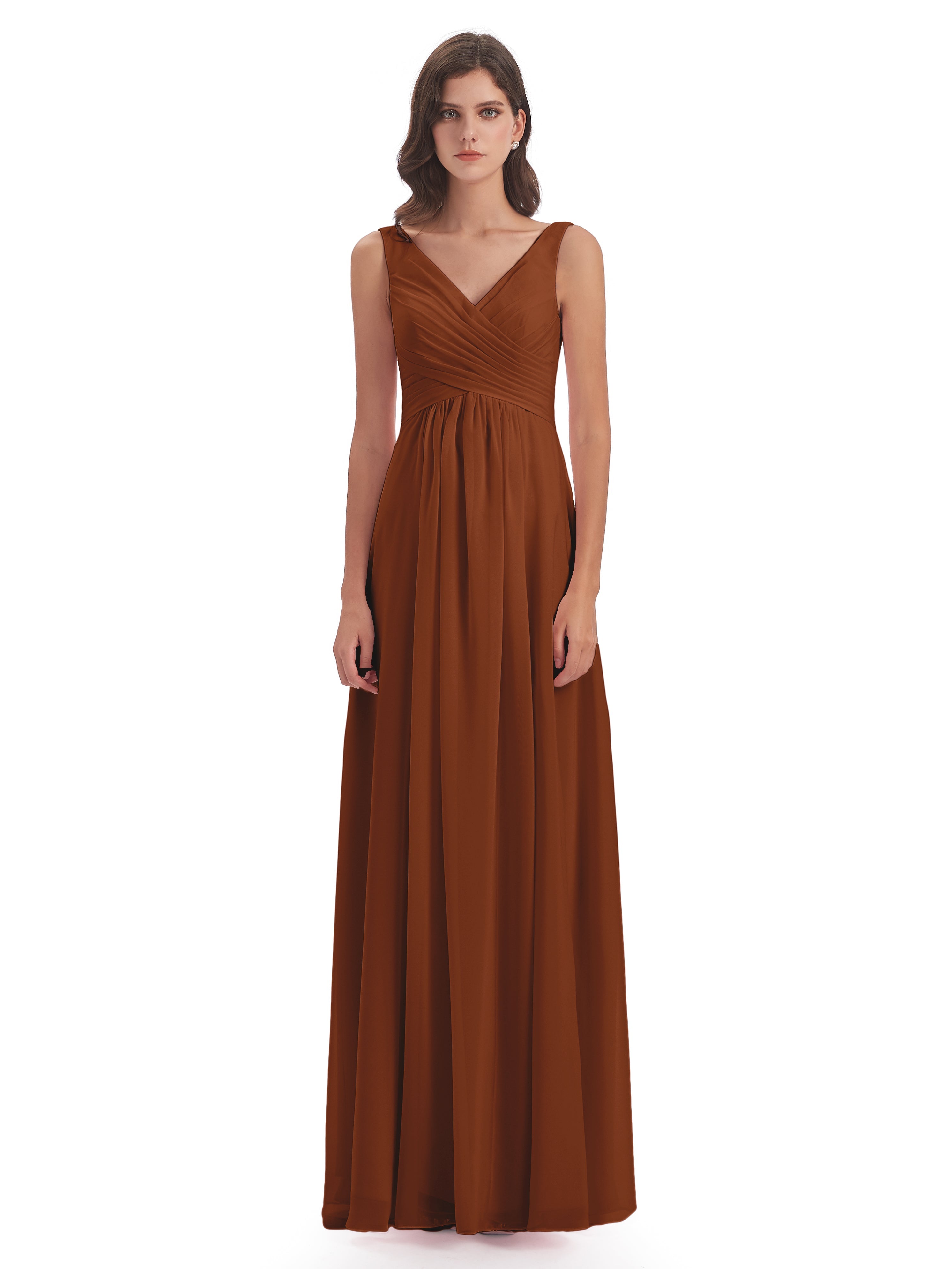 Jurnee Floor Length V-neck Ruched Chiffon Bridesmaid Dresses