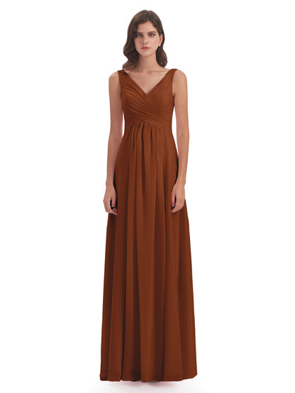 Jurnee Floor Length V-neck Ruched Chiffon Bridesmaid Dresses