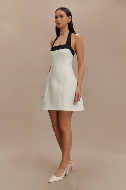 Cara Contrast Suiting Mini Dress - Black/White