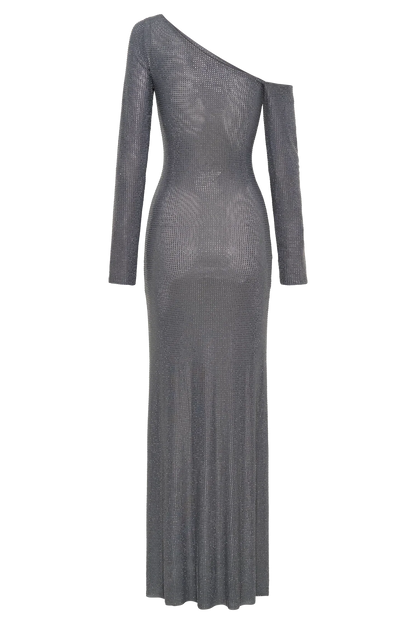 Marcia Diamante Long Sleeve Maxi Dress - Gunmetal