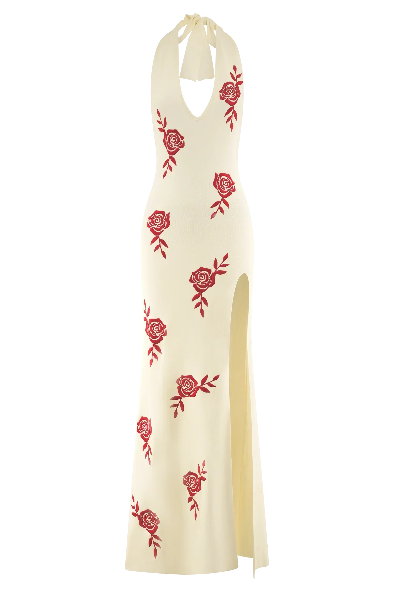 Shiloh Rose Knit Halter Maxi Dress - Ivory