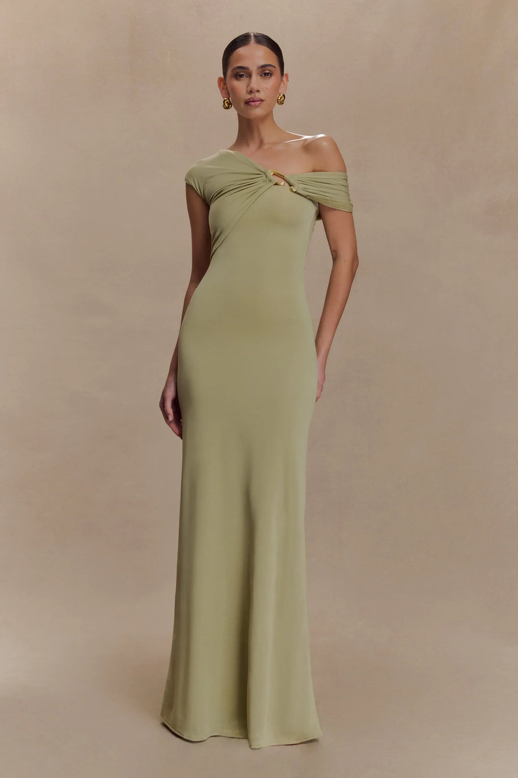Ashford Asymmetrical Slinky Maxi Dress - Sage