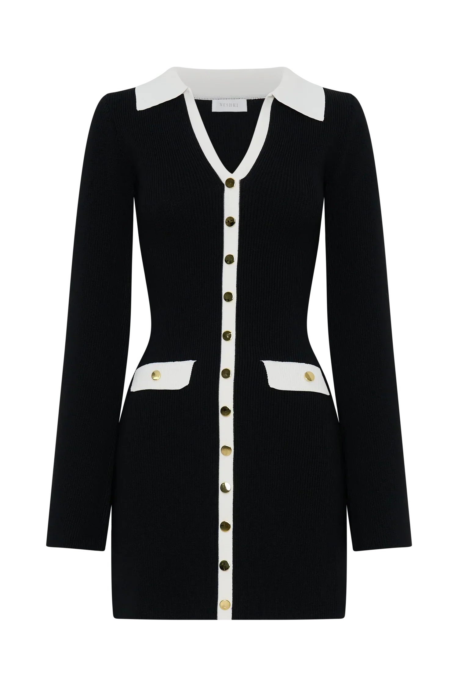 Wrenley Long Sleeve Knit Mini Dress - Black/White