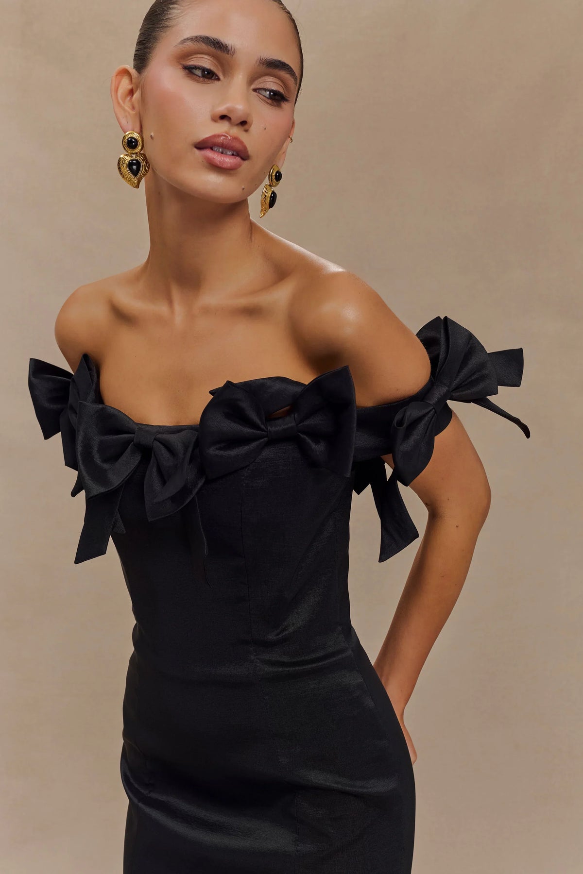 Rose Strapless Bow Mini Dress - Black