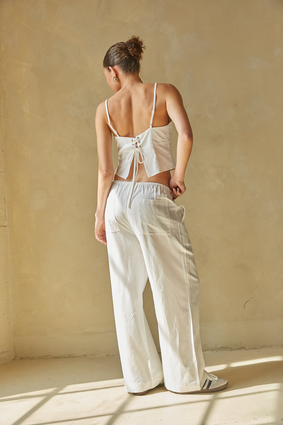 Camille Lace Up Back Linen Tank