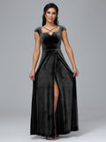 Cap Sleeves Velvet Plus Size Bridesmaid Dress With Slit