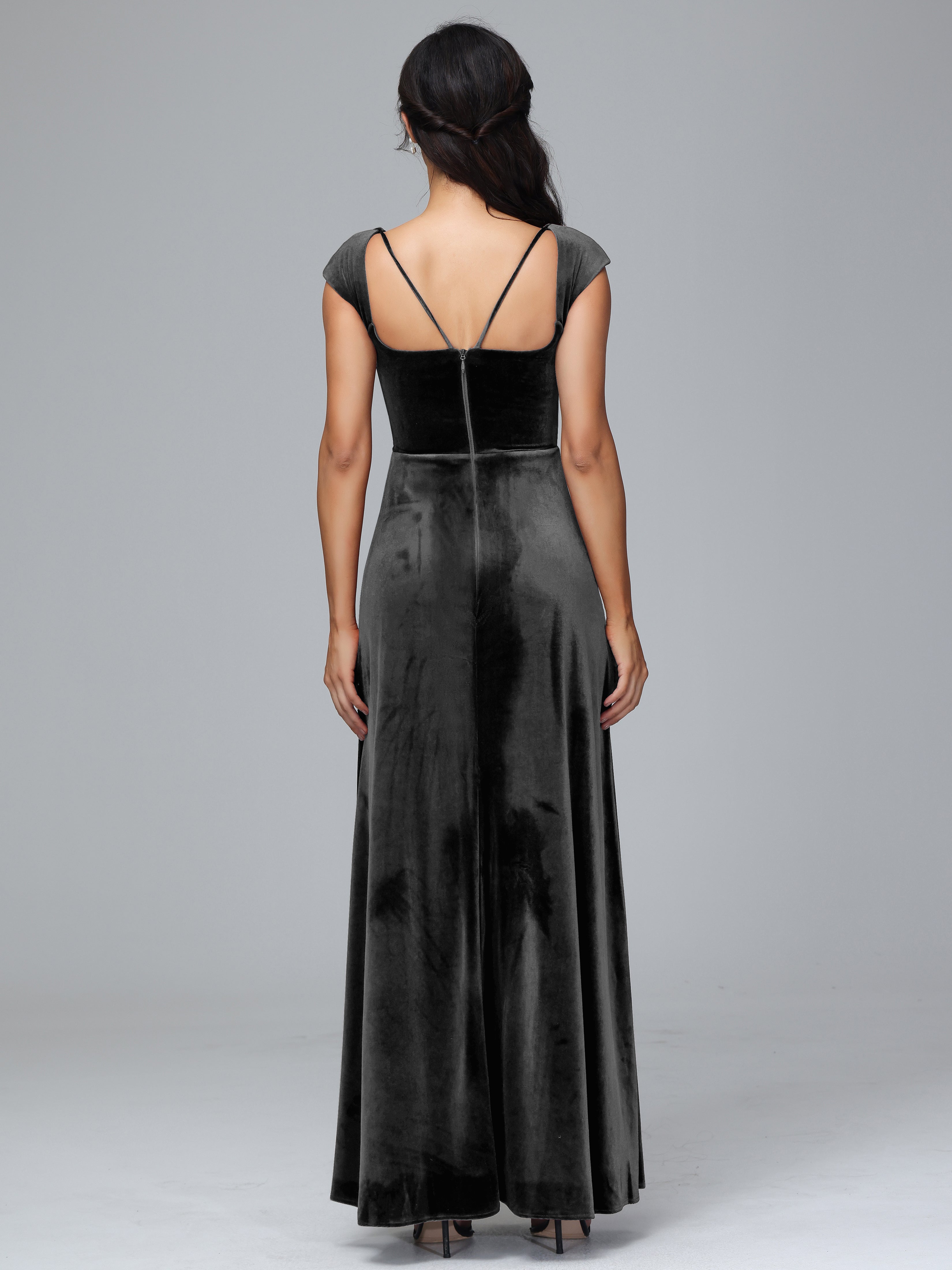 Cap Sleeves Velvet Plus Size Bridesmaid Dress With Slit