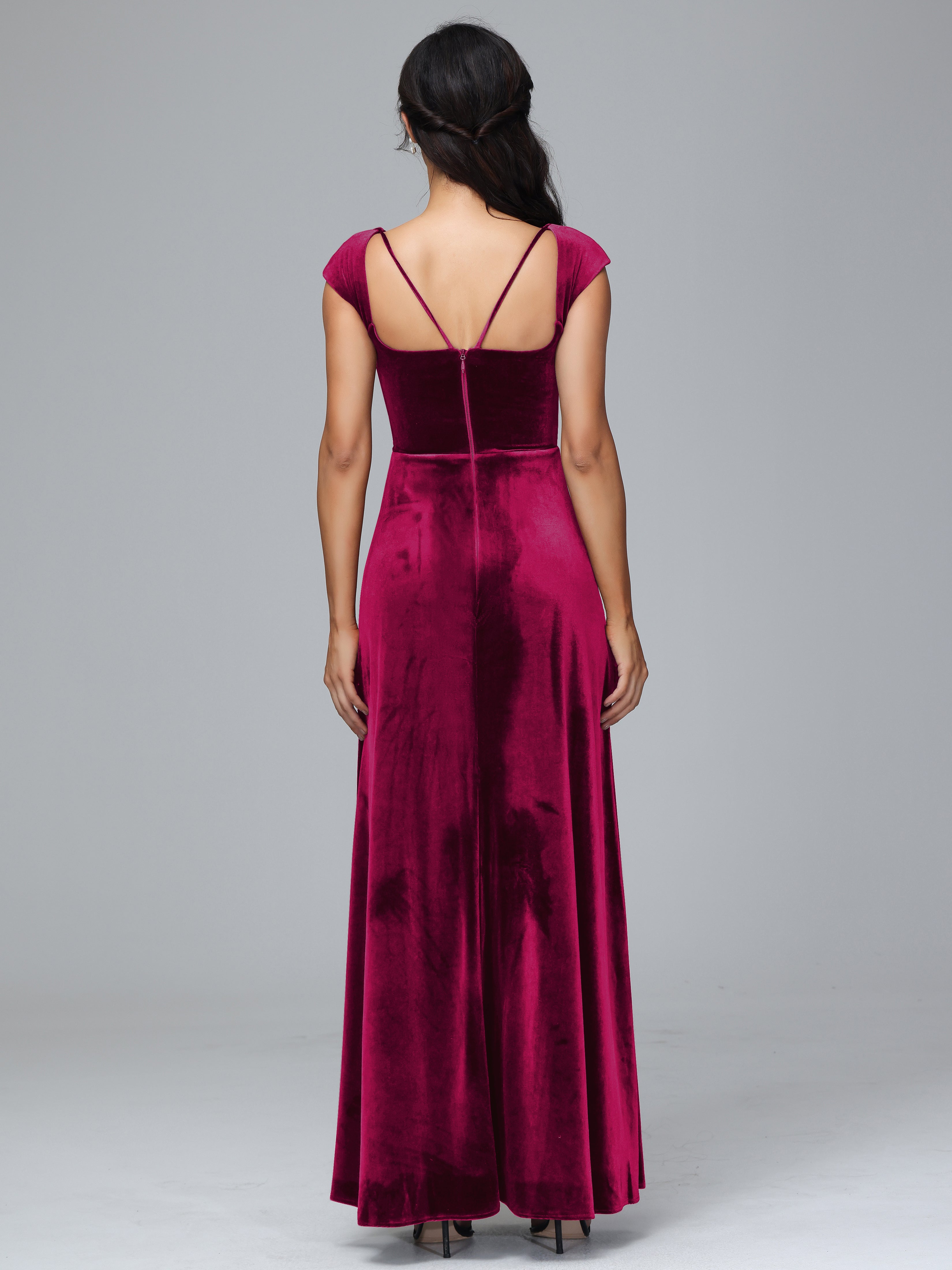 Cap Sleeves Velvet Plus Size Bridesmaid Dress With Slit