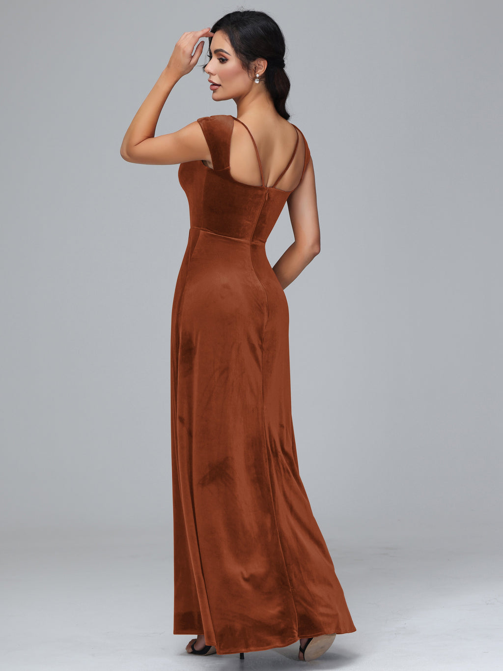 Cap Sleeves Velvet Plus Size Bridesmaid Dress With Slit