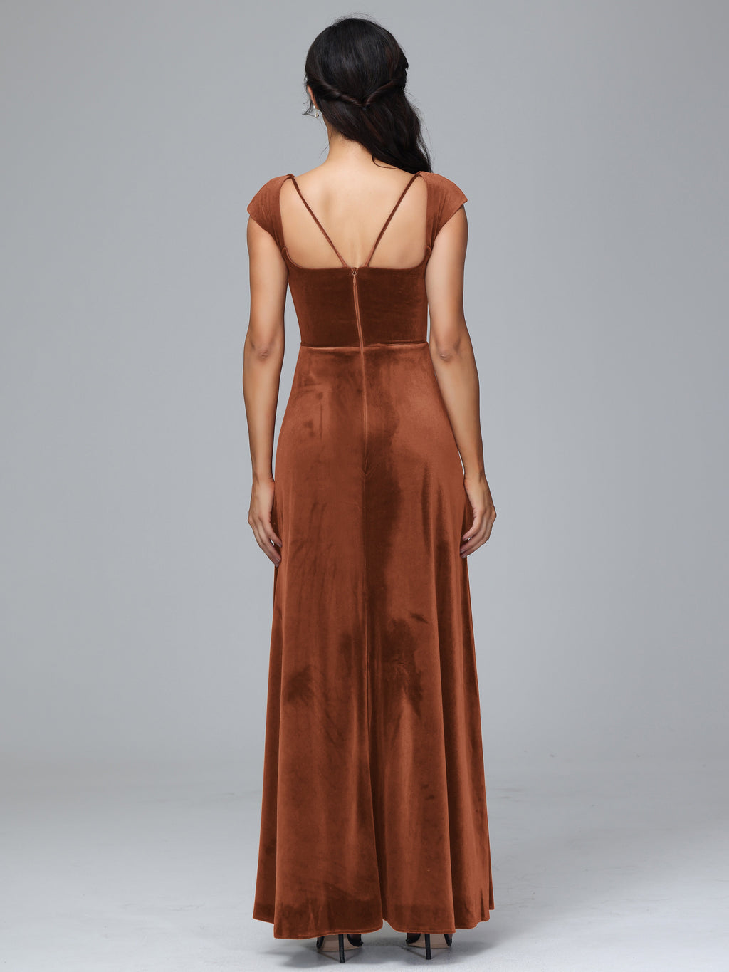 Cap Sleeves Velvet Plus Size Bridesmaid Dress With Slit