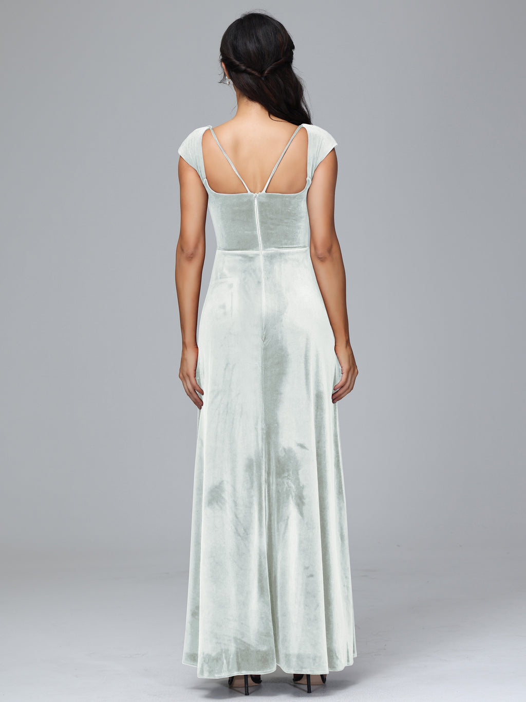 Cap Sleeves Velvet Plus Size Bridesmaid Dress With Slit