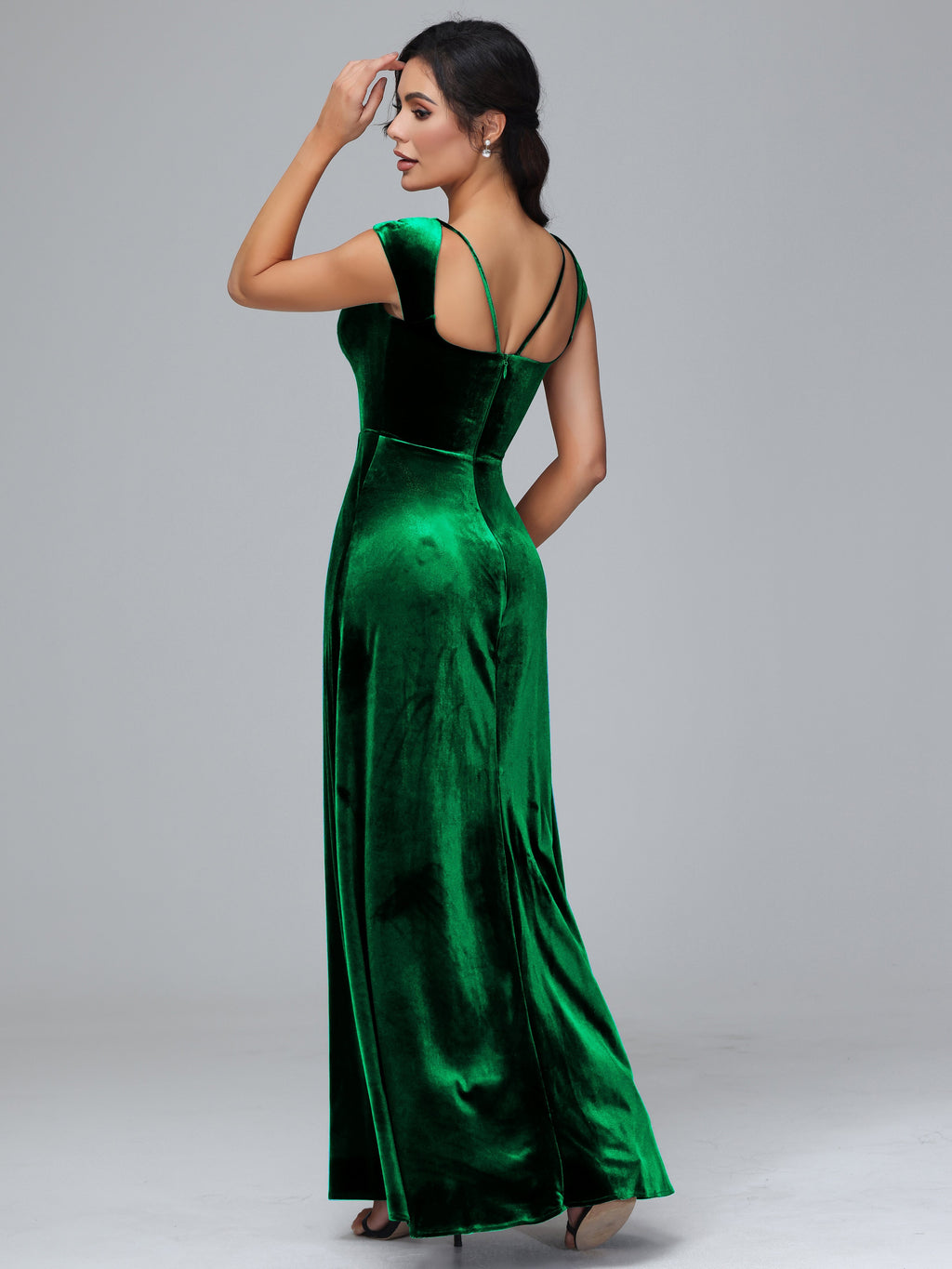 Cap Sleeves Velvet Plus Size Bridesmaid Dress With Slit