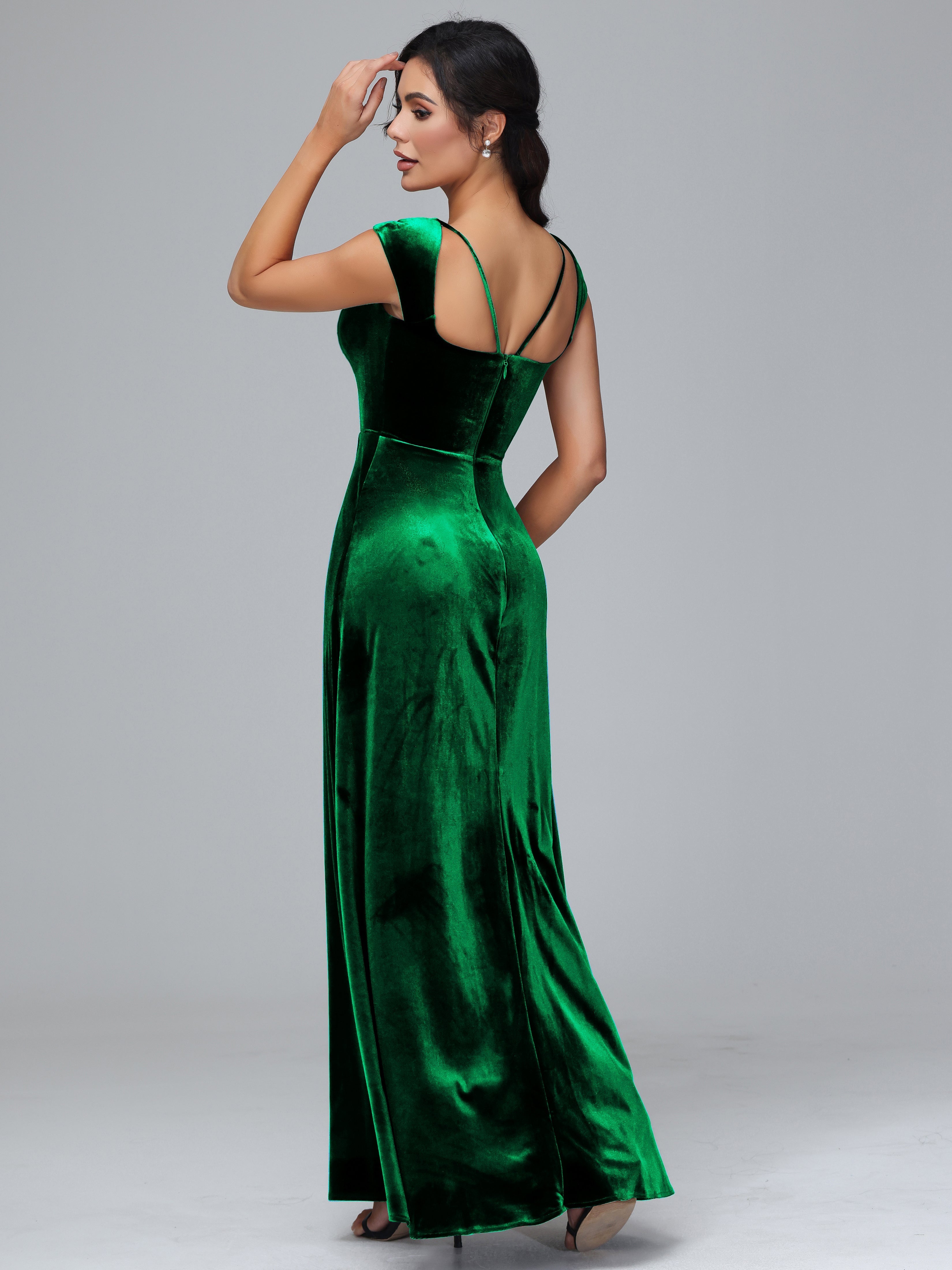 Cap Sleeves Velvet Plus Size Bridesmaid Dress With Slit