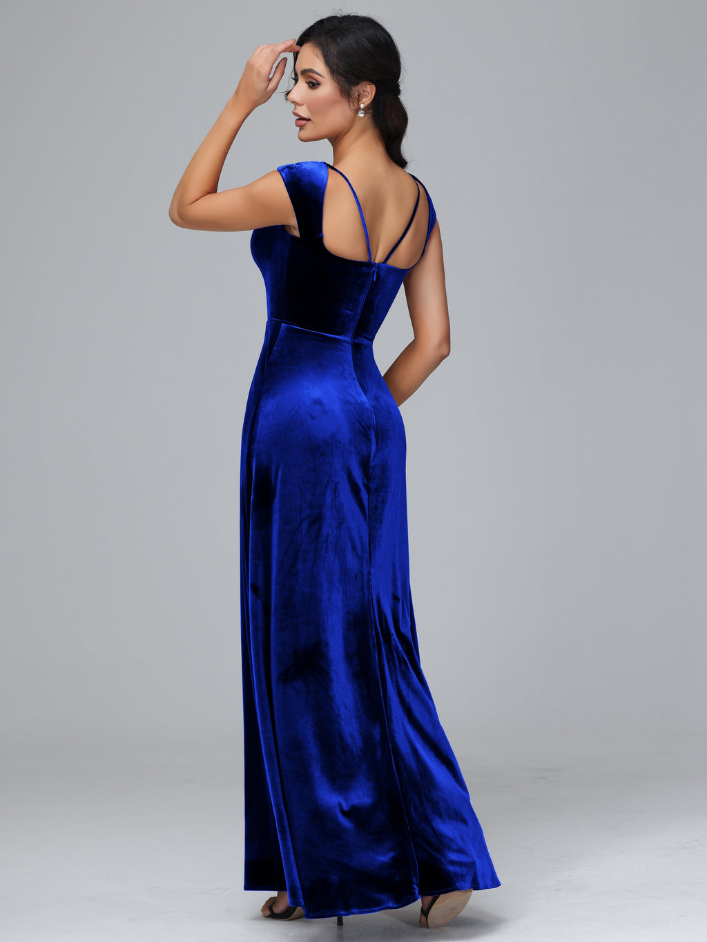 Cap Sleeves Velvet Plus Size Bridesmaid Dress With Slit