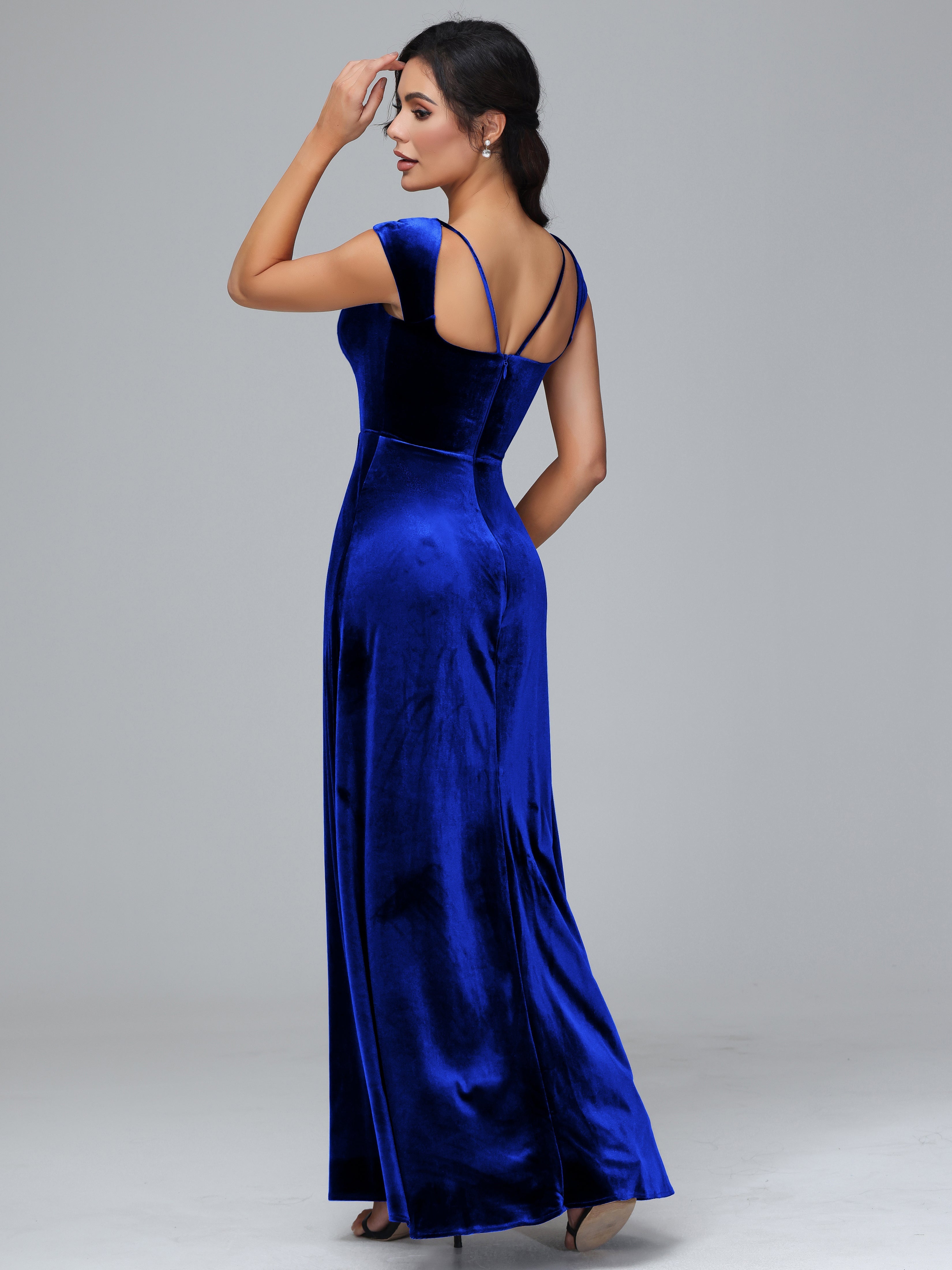 Cap Sleeves Velvet Plus Size Bridesmaid Dress With Slit