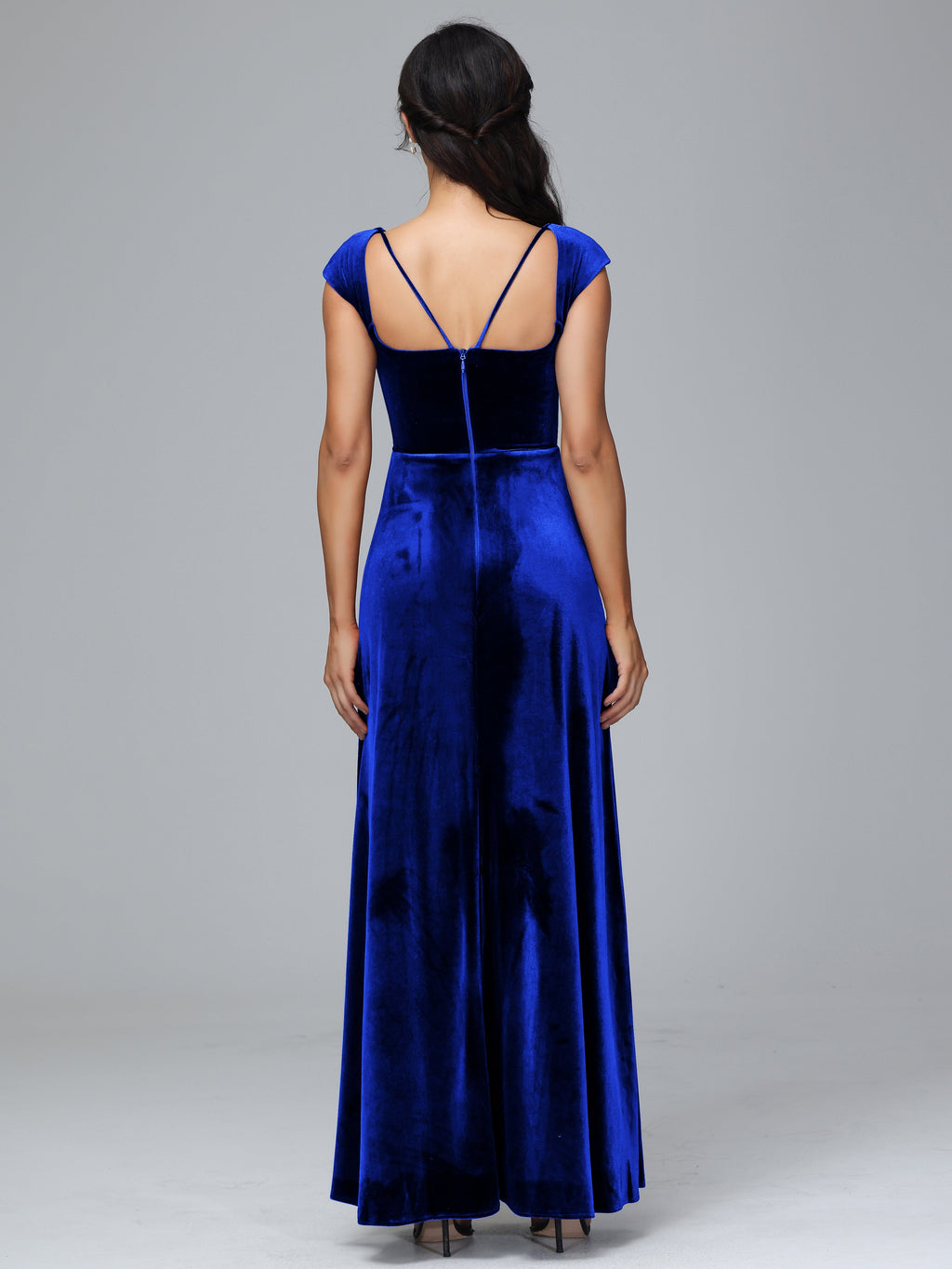 Cap Sleeves Velvet Plus Size Bridesmaid Dress With Slit
