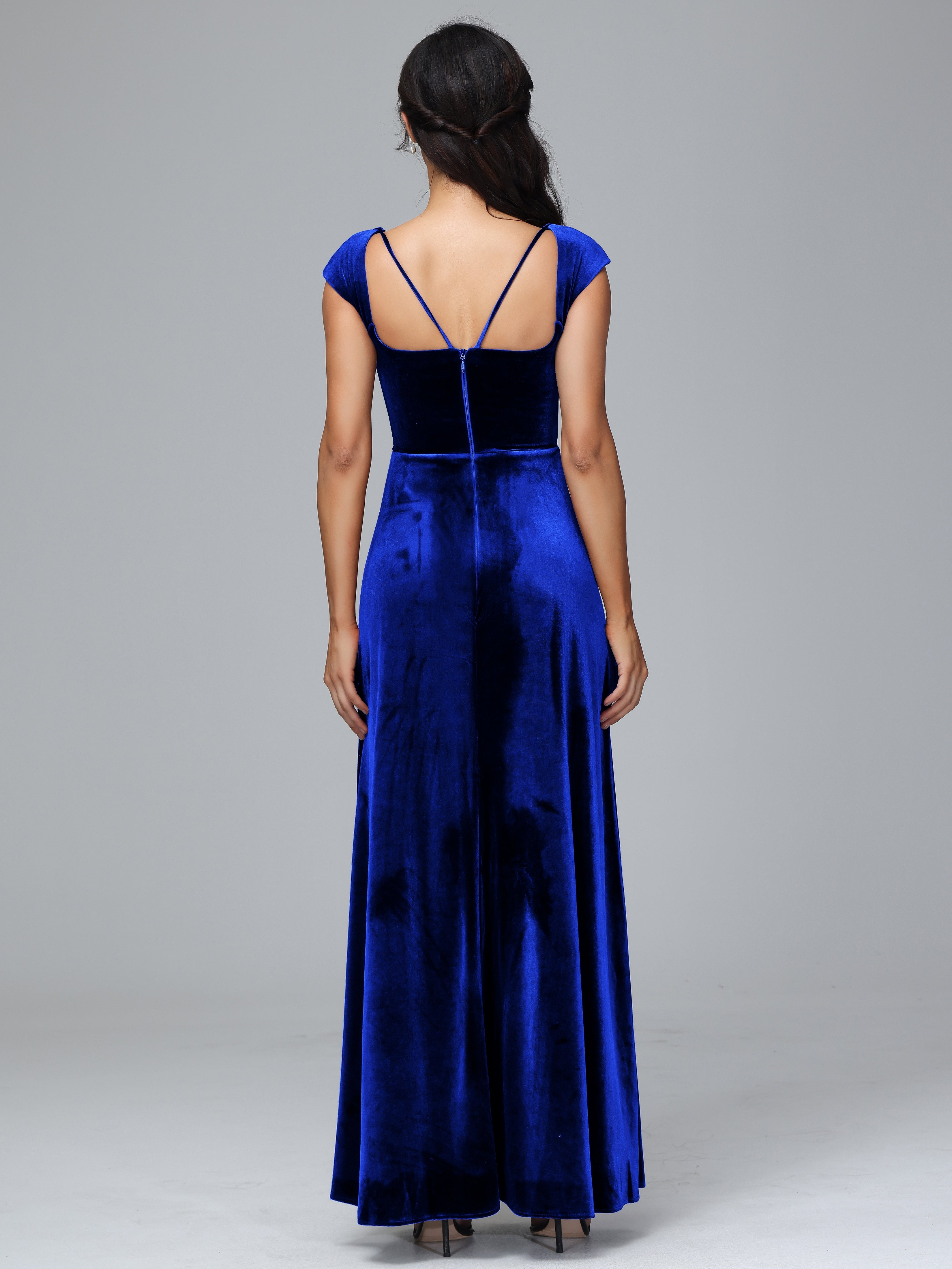 Cap Sleeves Velvet Plus Size Bridesmaid Dress With Slit