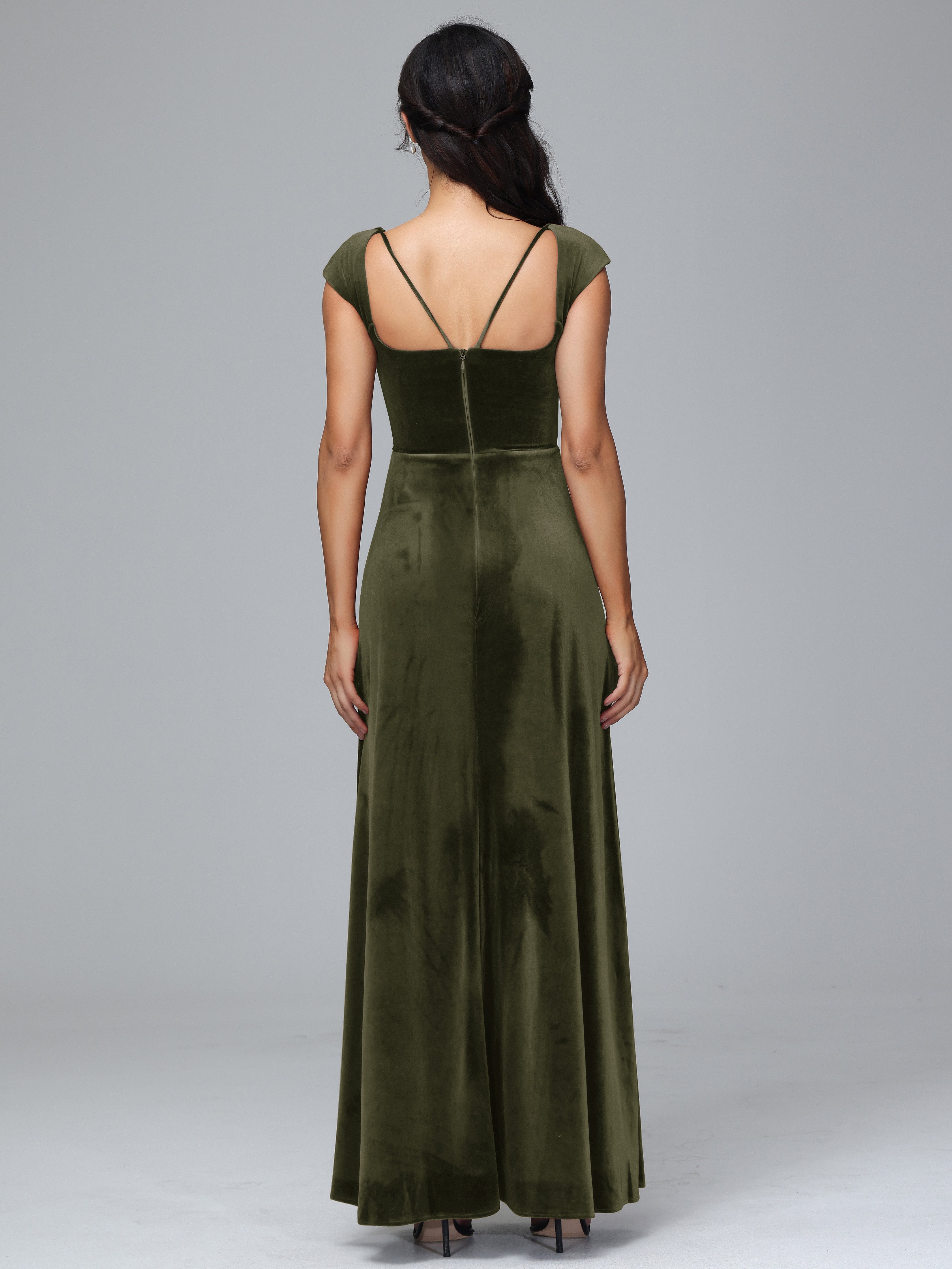 Cap Sleeves Velvet Plus Size Bridesmaid Dress With Slit