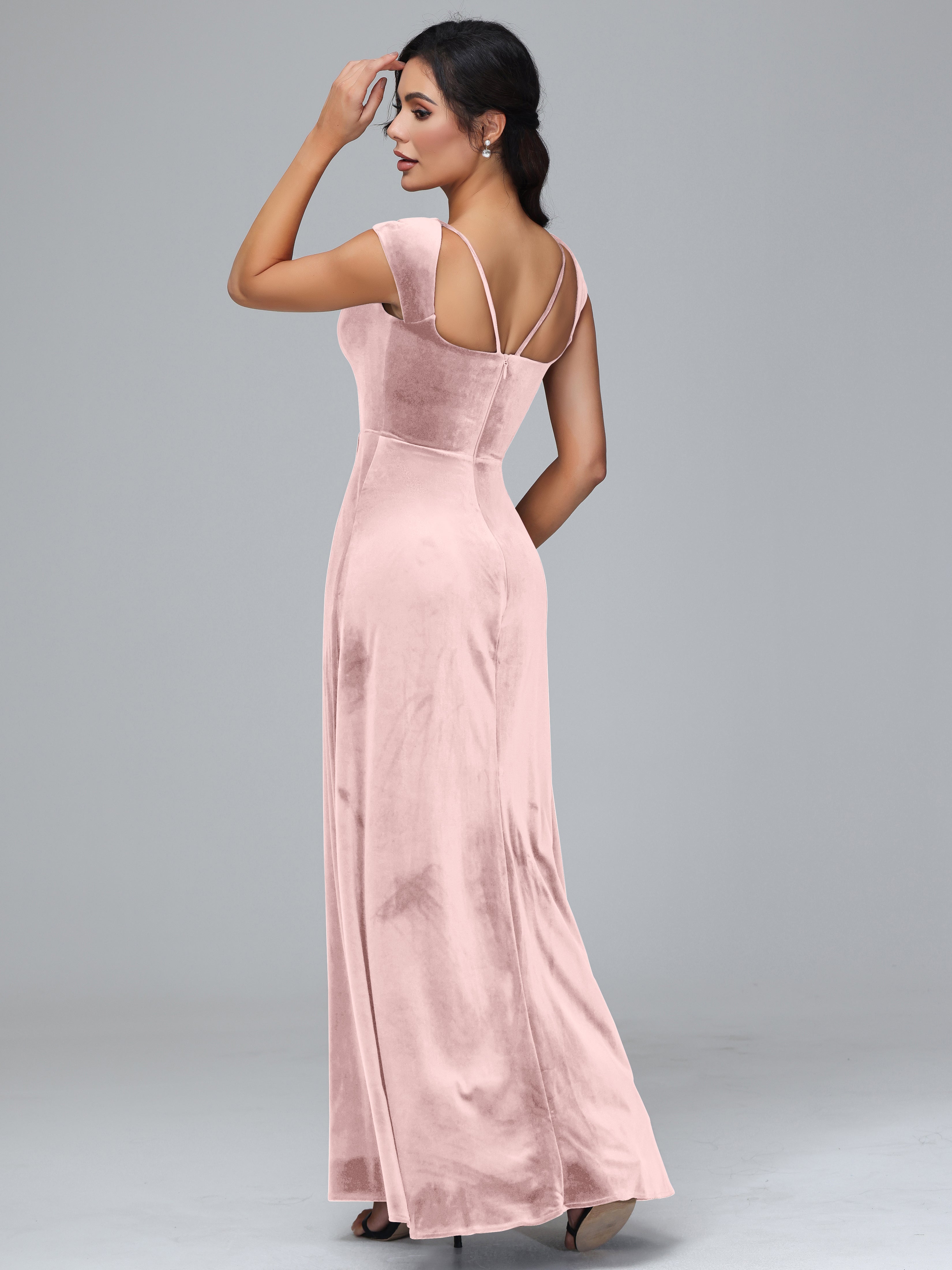 Cap Sleeves Velvet Plus Size Bridesmaid Dress With Slit