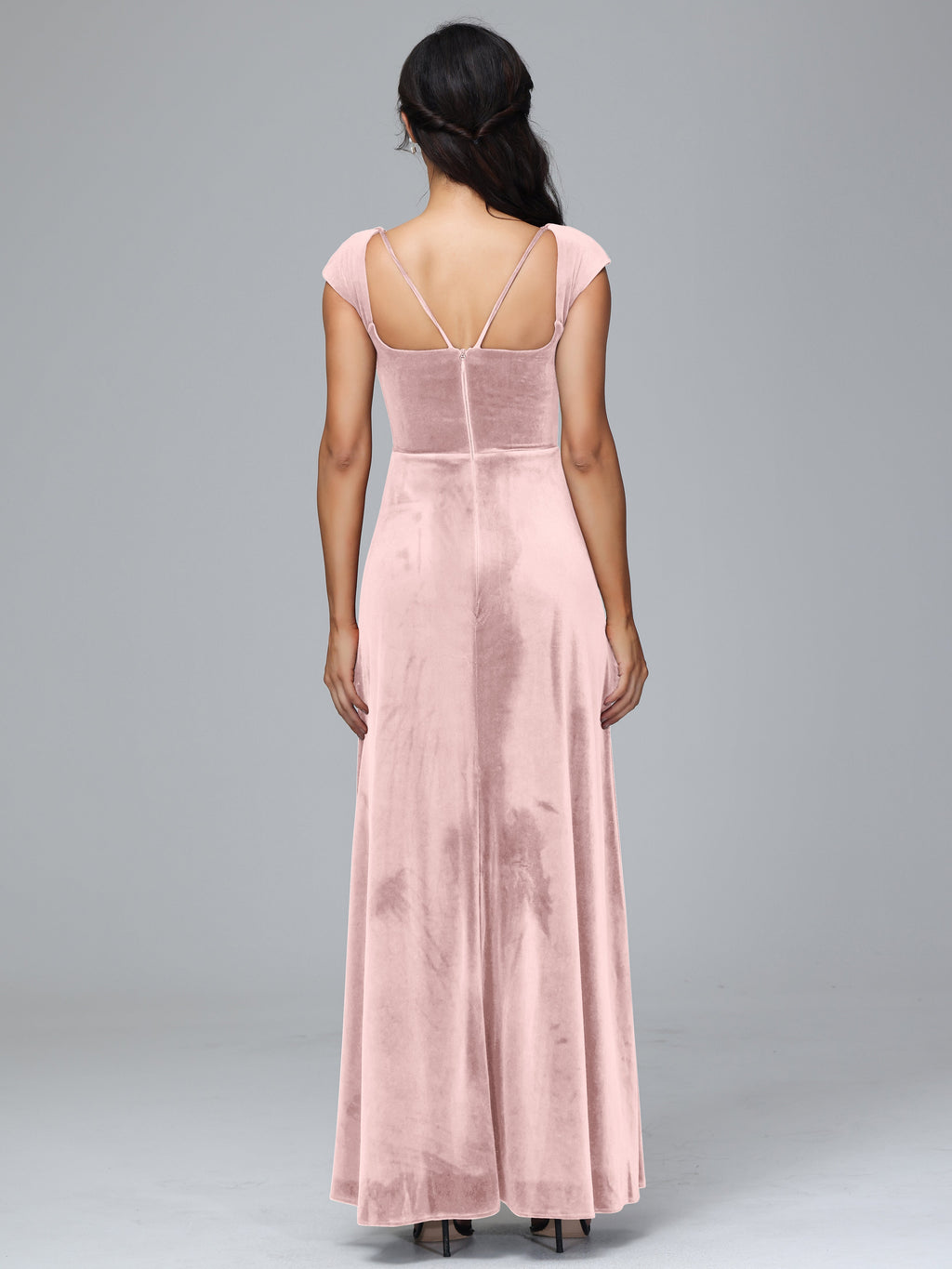 Cap Sleeves Velvet Plus Size Bridesmaid Dress With Slit