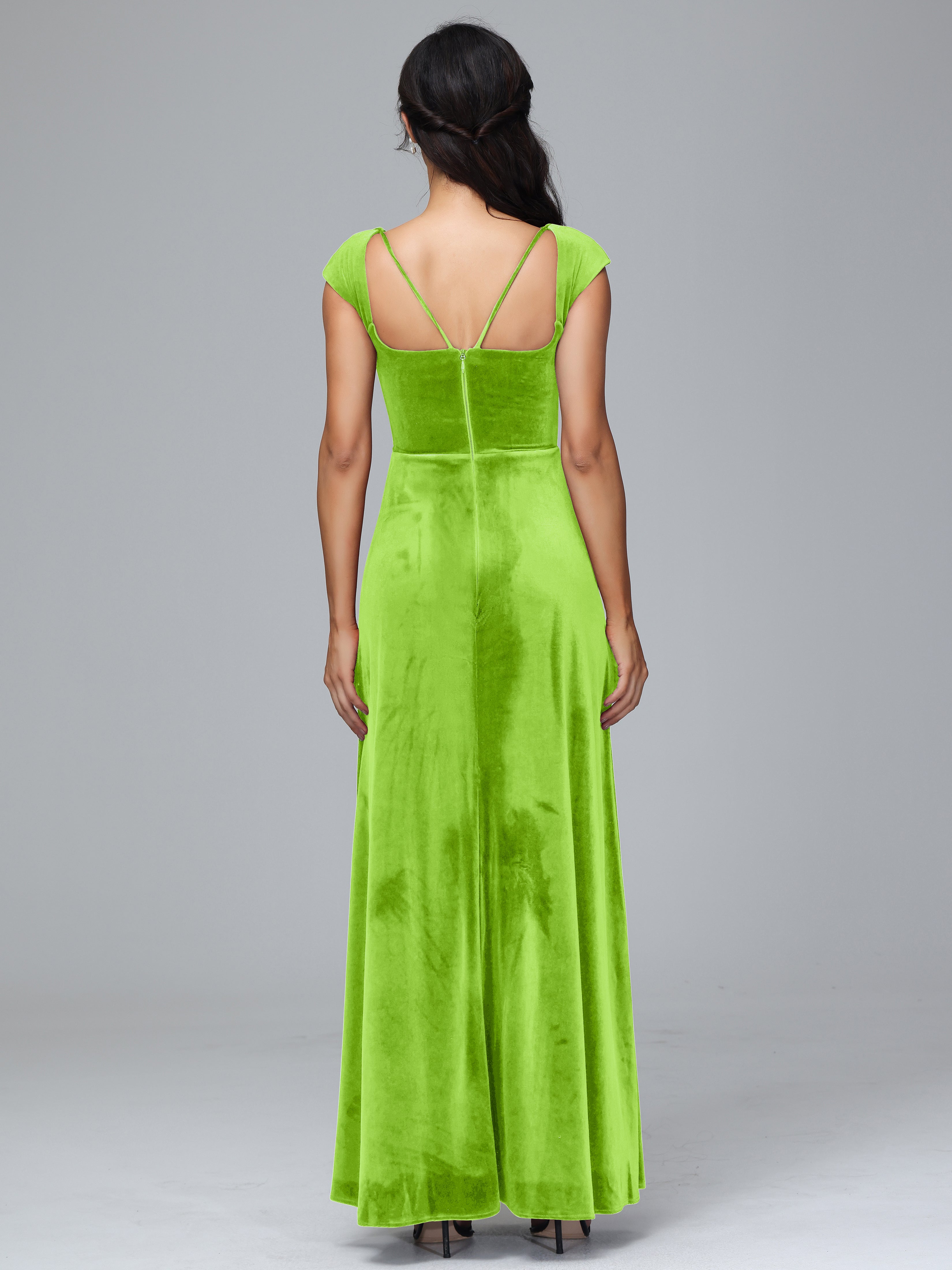 Cap Sleeves Velvet Plus Size Bridesmaid Dress With Slit