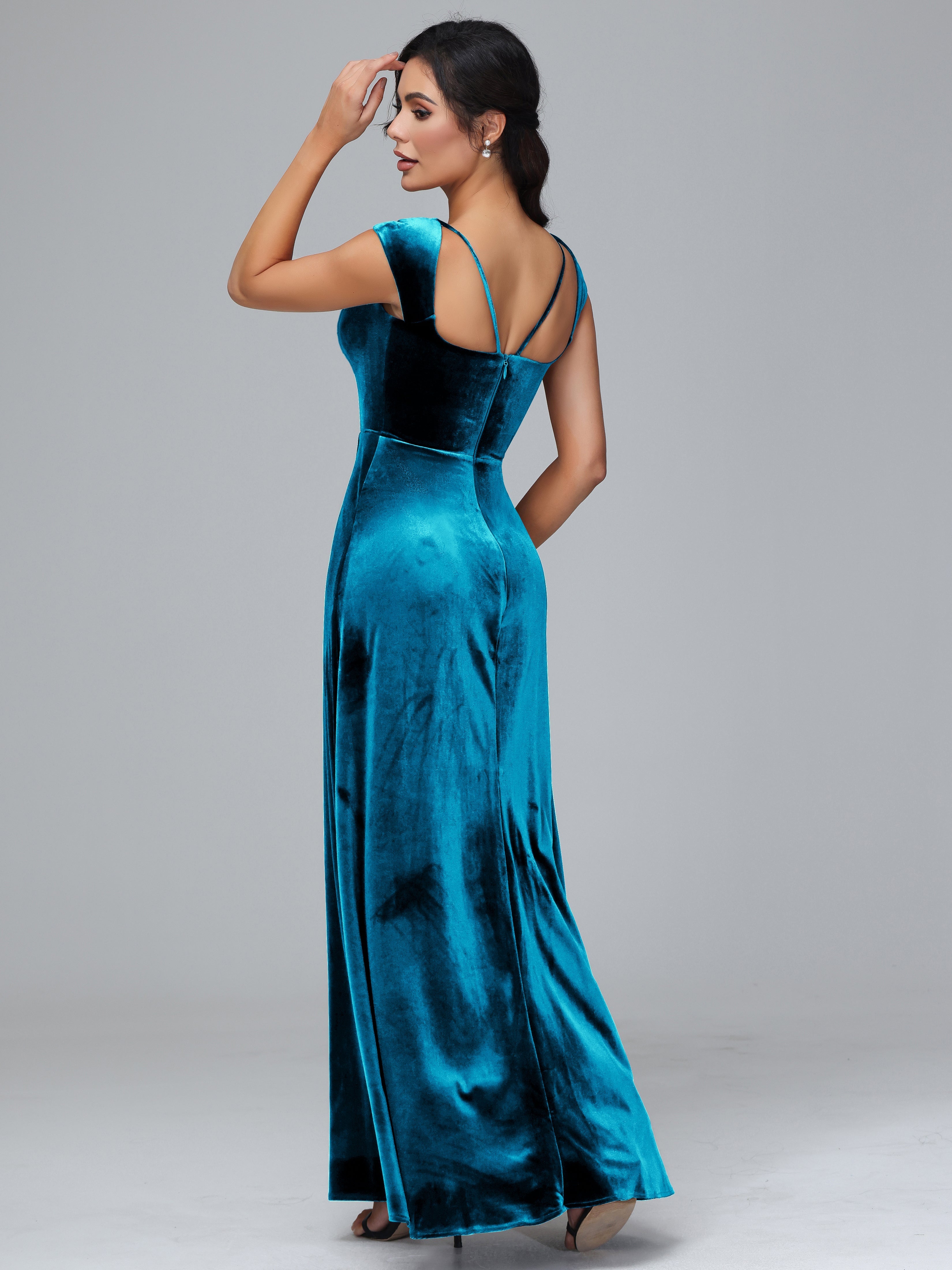 Cap Sleeves Velvet Plus Size Bridesmaid Dress With Slit