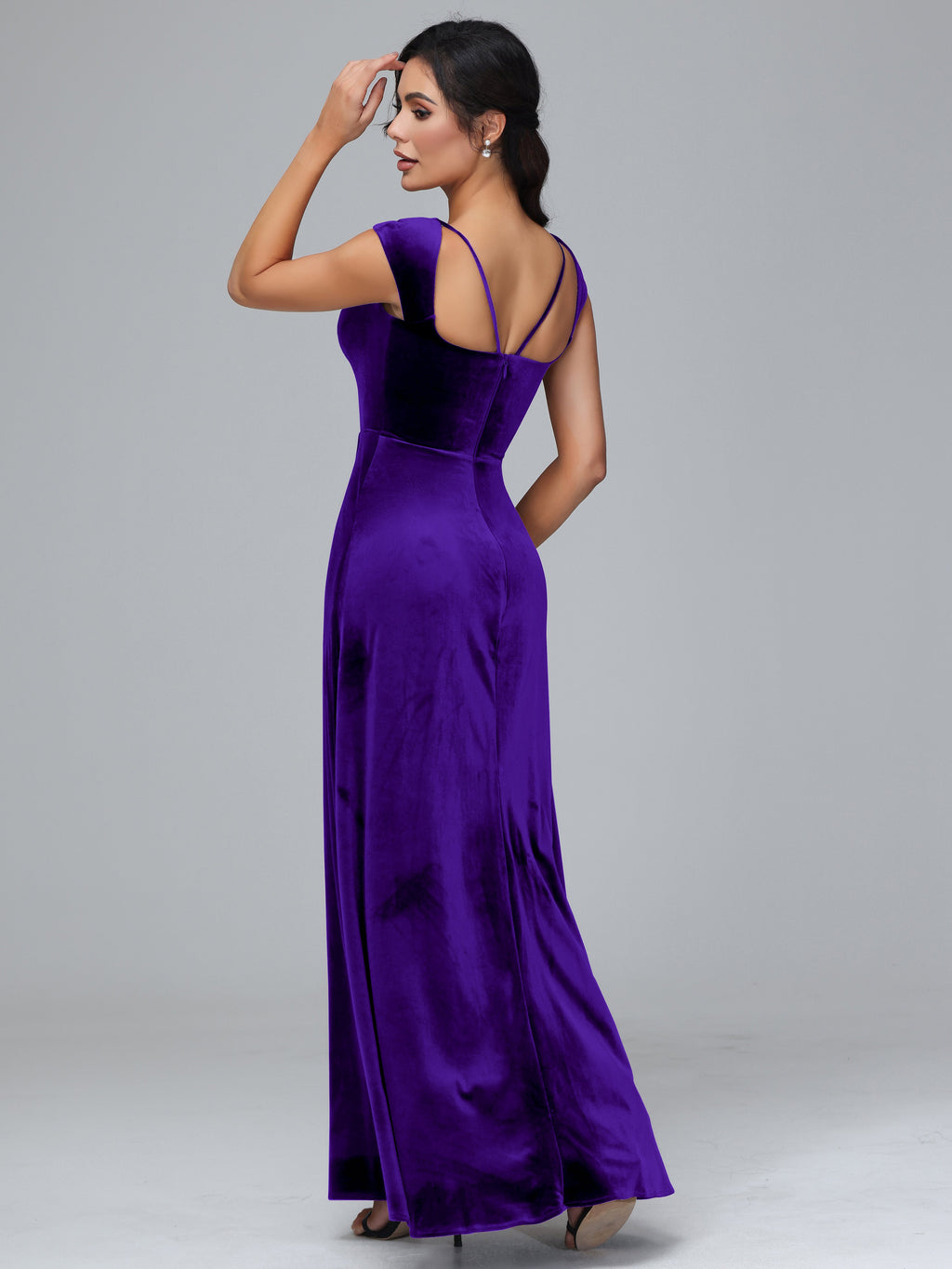 Cap Sleeves Velvet Plus Size Bridesmaid Dress With Slit