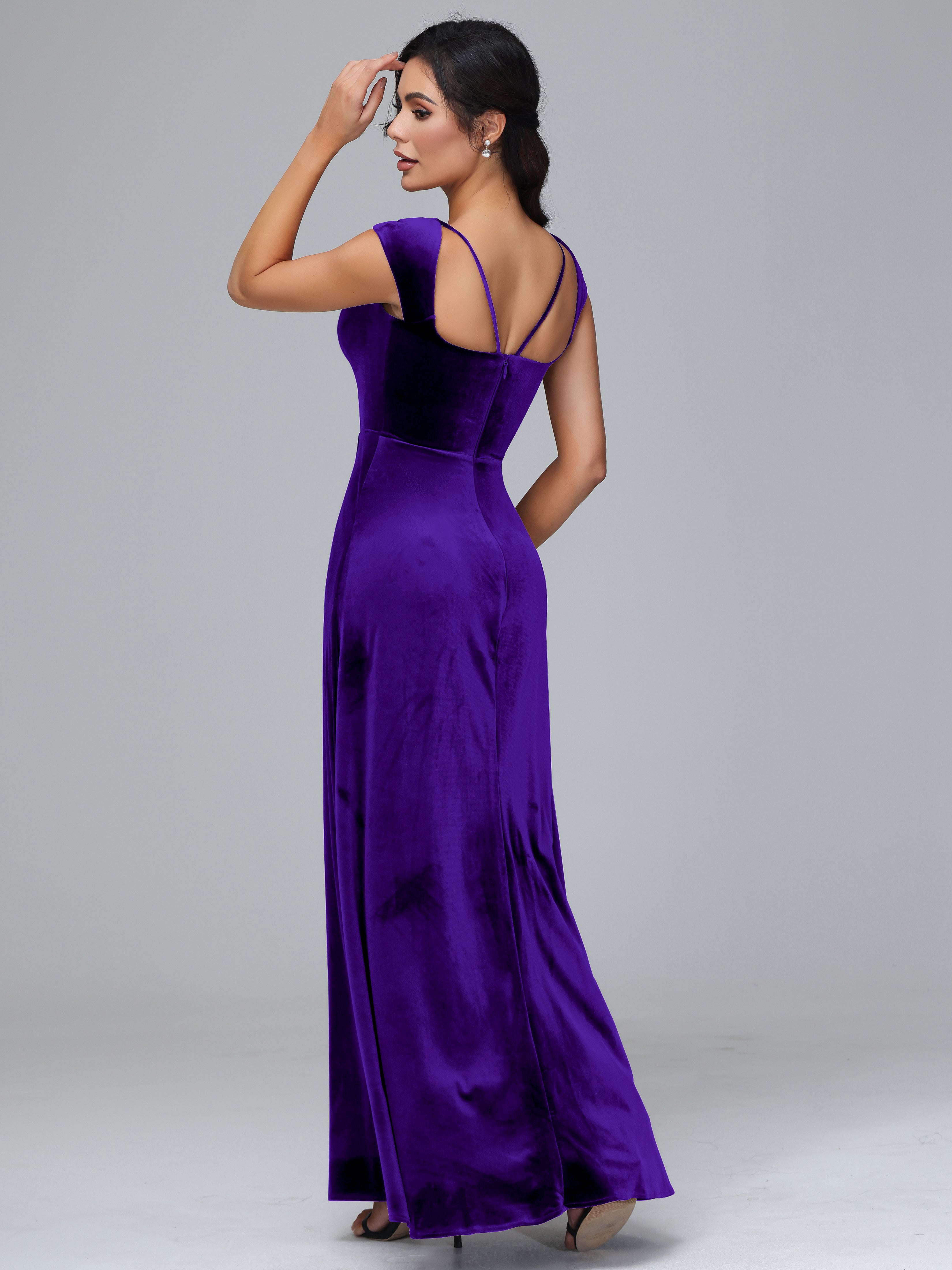 Cap Sleeves Velvet Plus Size Bridesmaid Dress With Slit